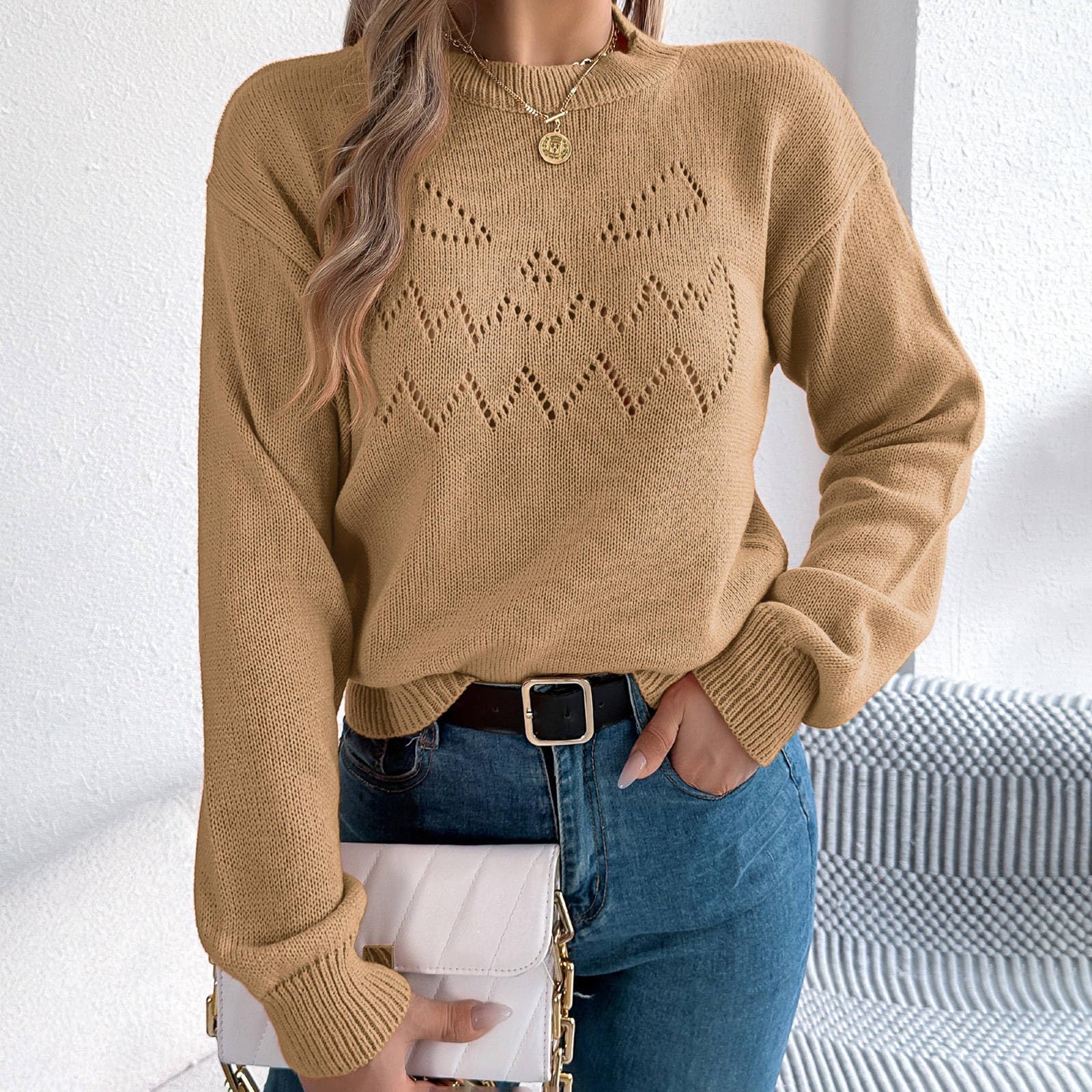 Maglione da donna a maglia girocollo a maniche lunghe, per Halloween, elegante, a righe, invernale, elasticizzato, lavorato all'uncinetto