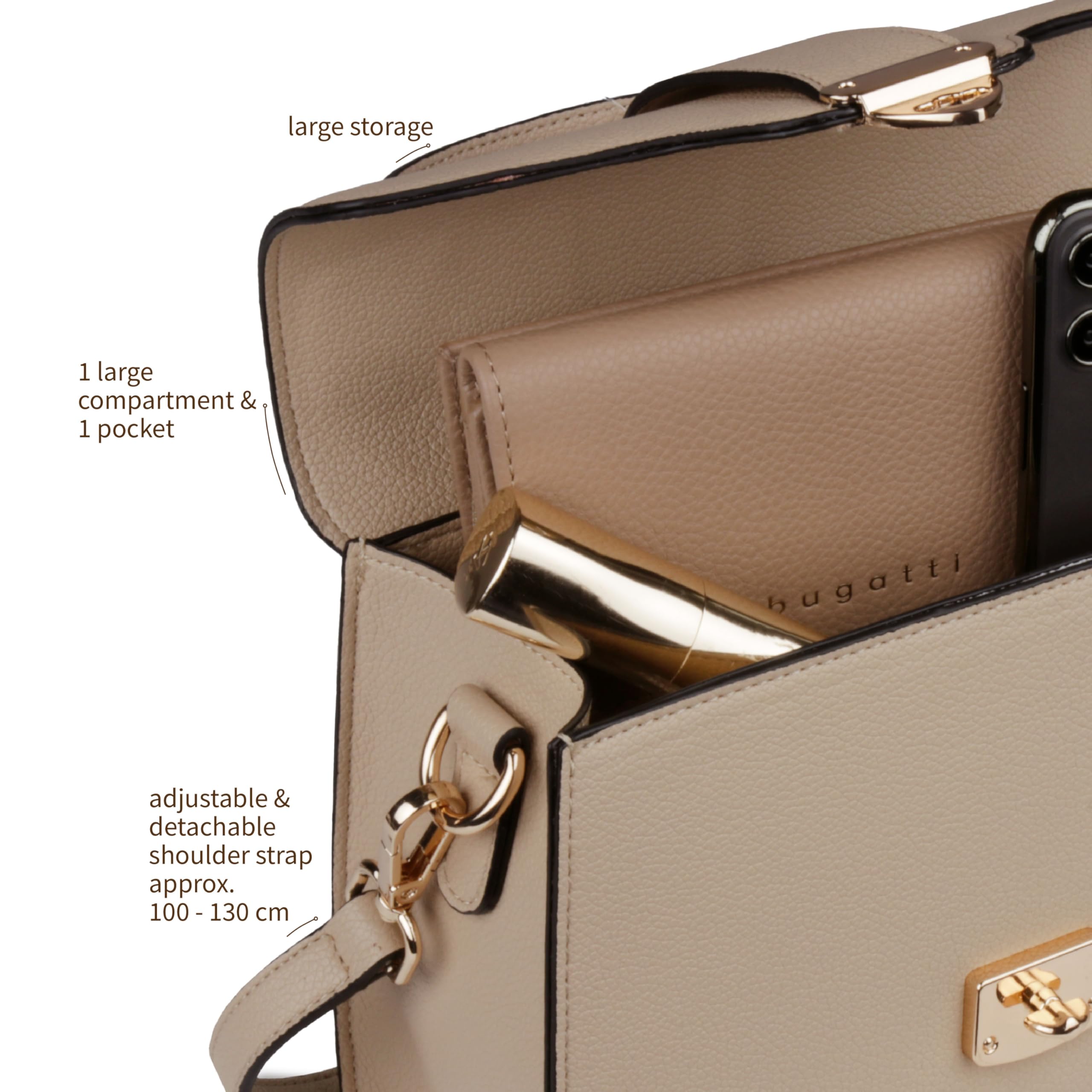 bugatti Mare 3.0 kleine Henkeltasche für Damen, elegante Umhängetasche aus Kunstleder