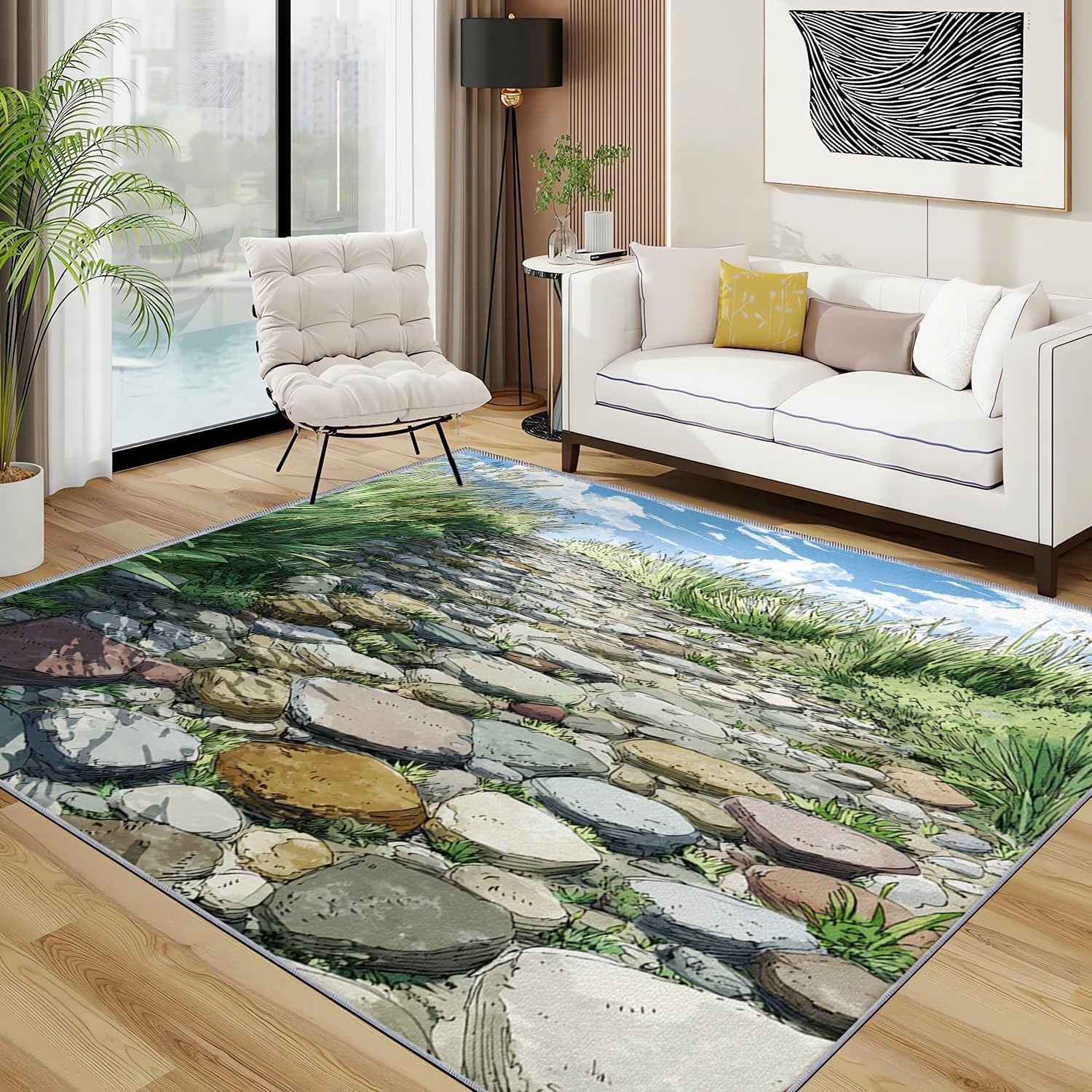 Dywan z krótkim włosiem z kreskówki, trawa, do sypialni, salonu, 180 x 240 cm, nadaje się do prania w pralce, szybkoschnący, o wysokiej gęstości, wytrzymały, na co dzień