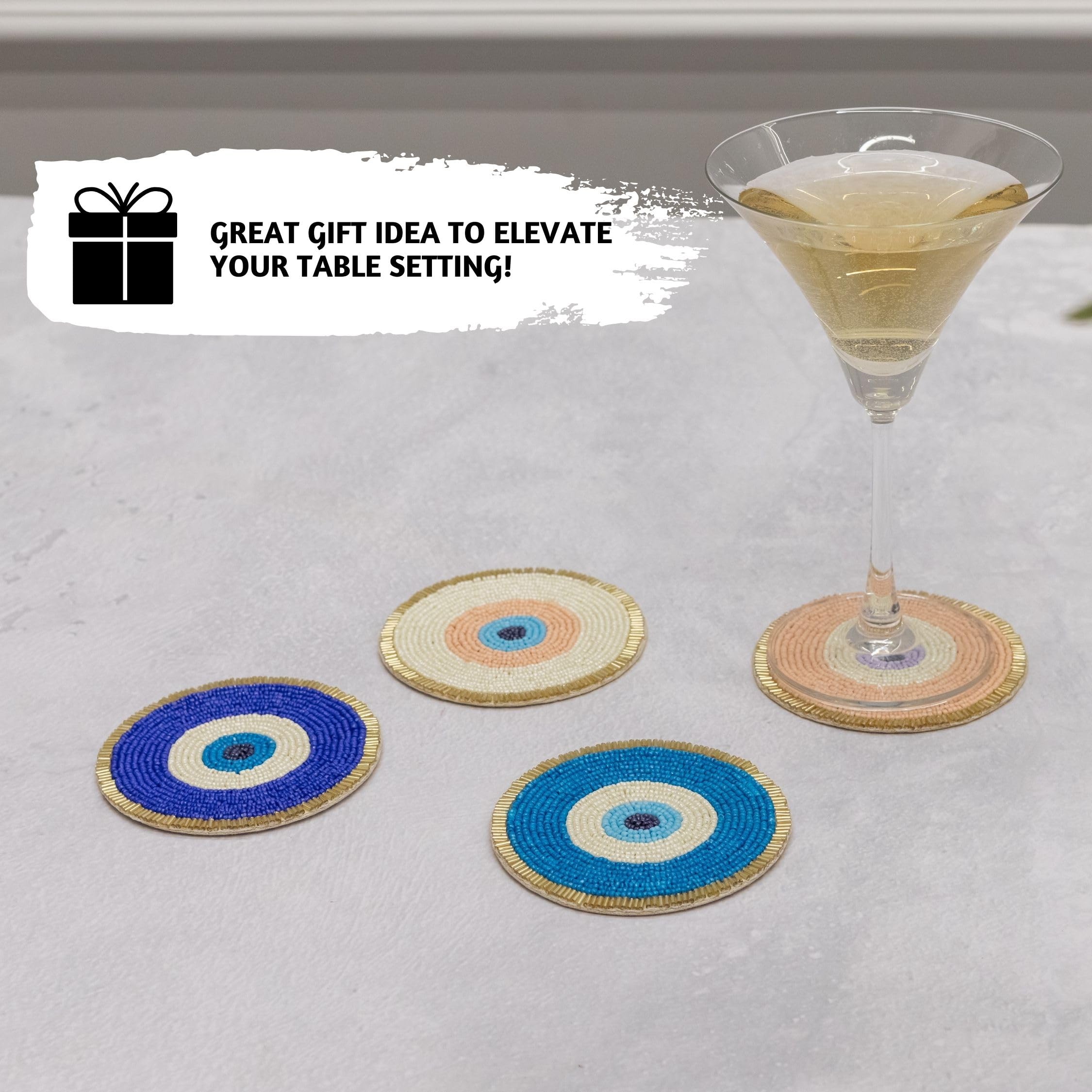 Folkulture Beaded Coasters for Drinks Set of 4 or Coffee Table, 4" Round Decorative Bar Coasters for Table Décorations - Image 4