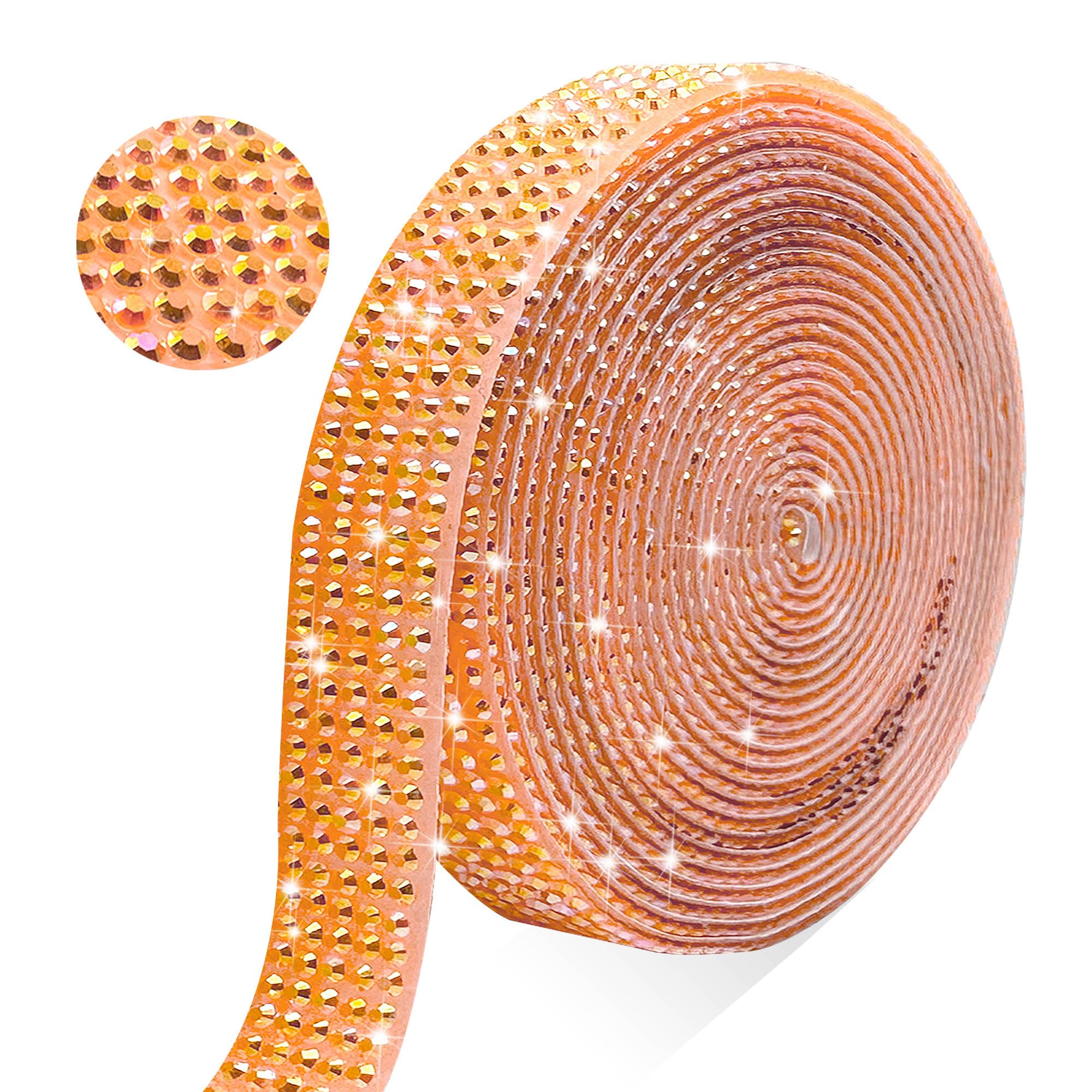 GUGANEL Self Adhesive Orange AB Rhinestone Ribbon Crystal Strips, 3 Yards Bling Christmas Resin Rhinestone Diamond Sticker for DIY Crafts,Wedding,