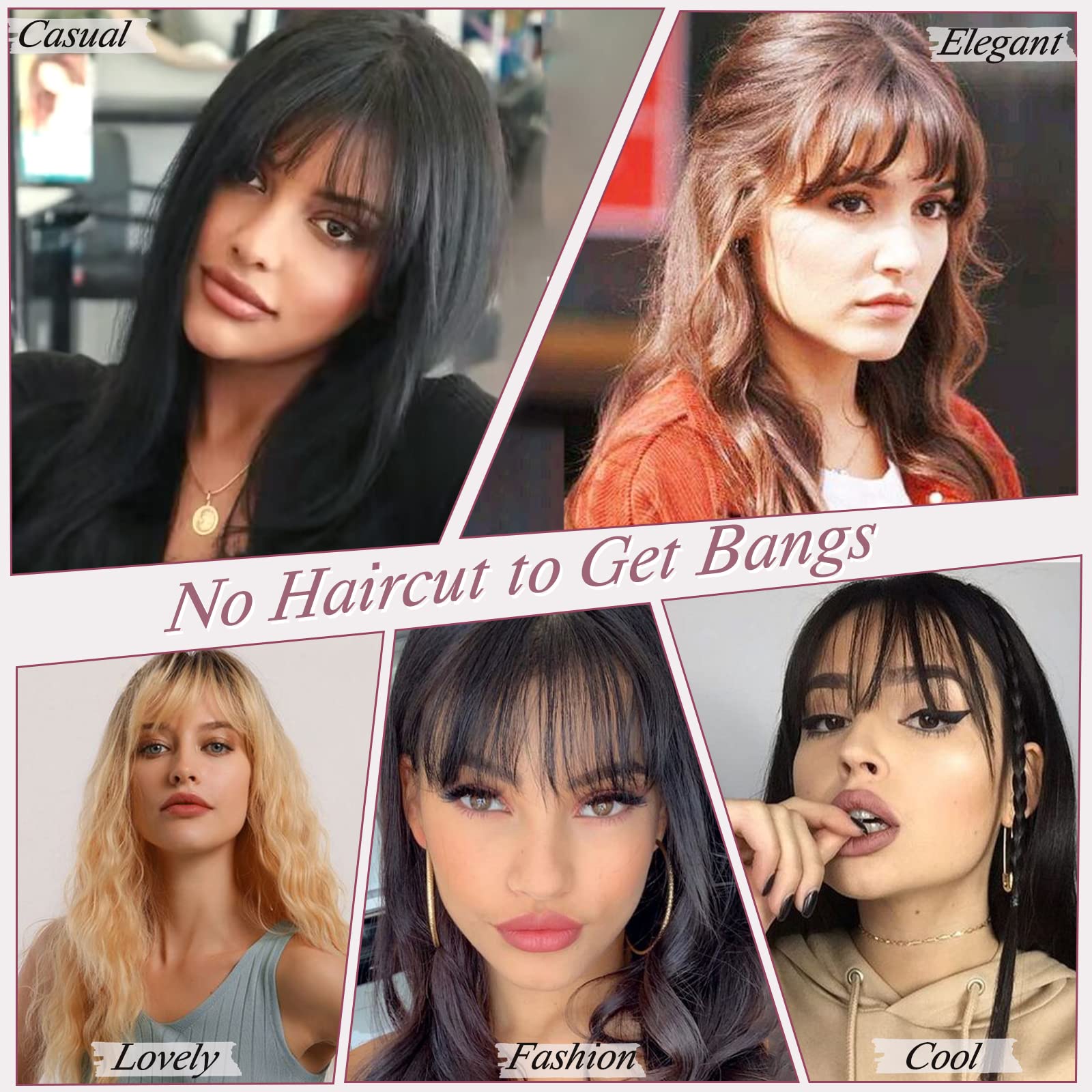 RUWISS Clip in Pony 100% capelli veri con clip in bangs con tempie, capelli umani Remy, fringe bangs per donne frangia Extension capelli umani da donna (nero naturale)