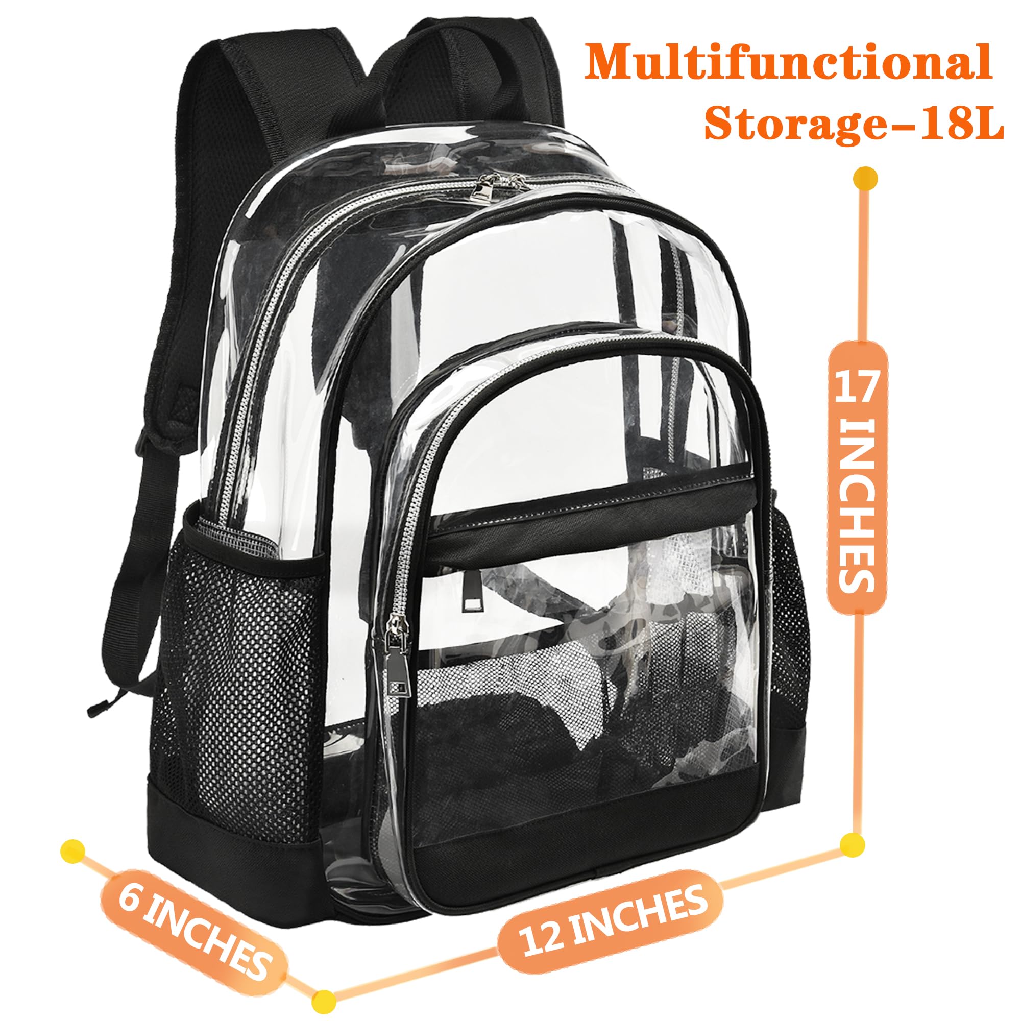 Zaino trasparente resistente – Grande borsa trasparente per scuola, università, lavoro, viaggi e sicurezza