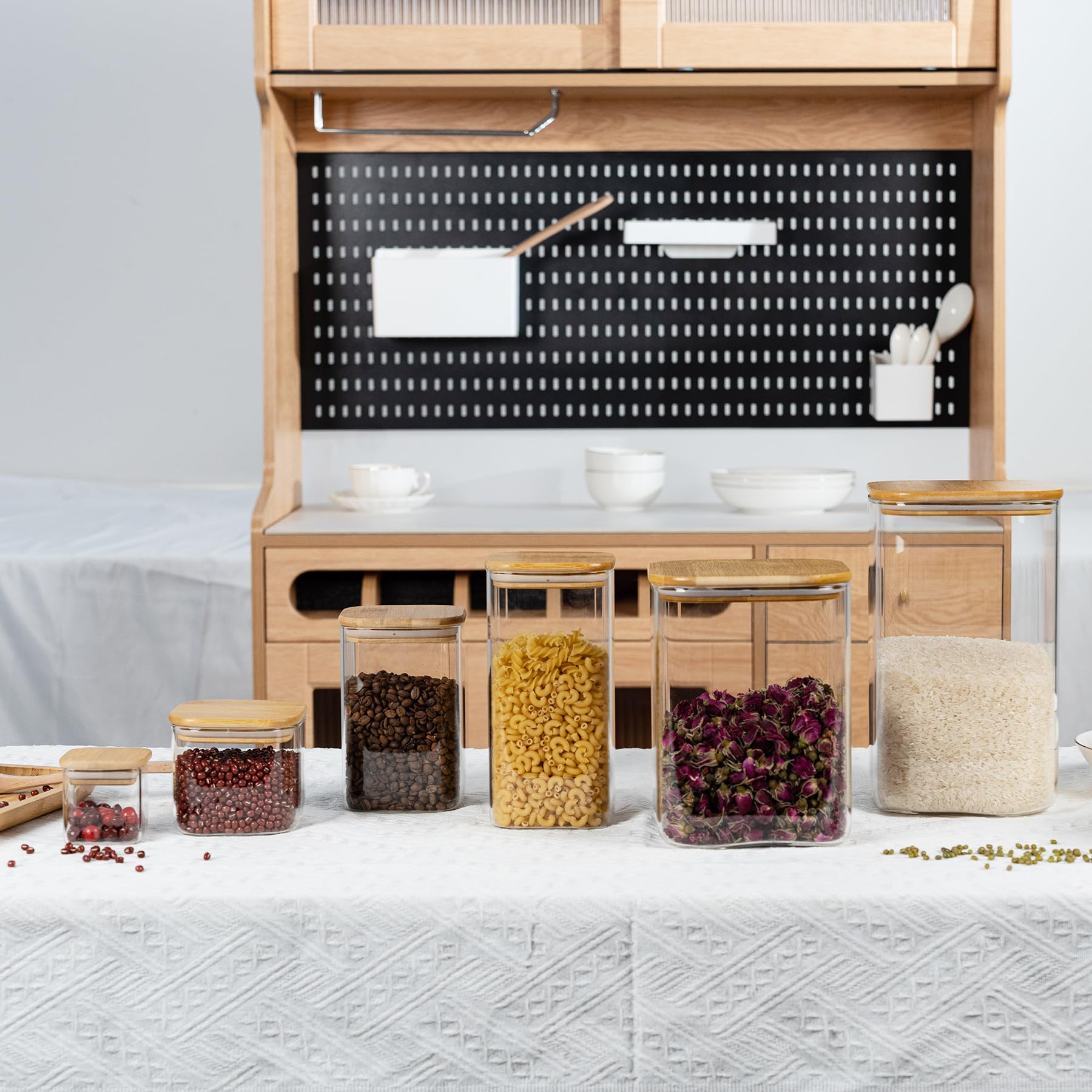 D2scrma Quadratische Vorratsdosen aus Glas mit Bambusdeckel, luftdicht, 3600 ml x 1 1200 ml, große Vorratsdose, für Zucker, Mehl und Kaffeebohnen (mit schwarzem Etikett)