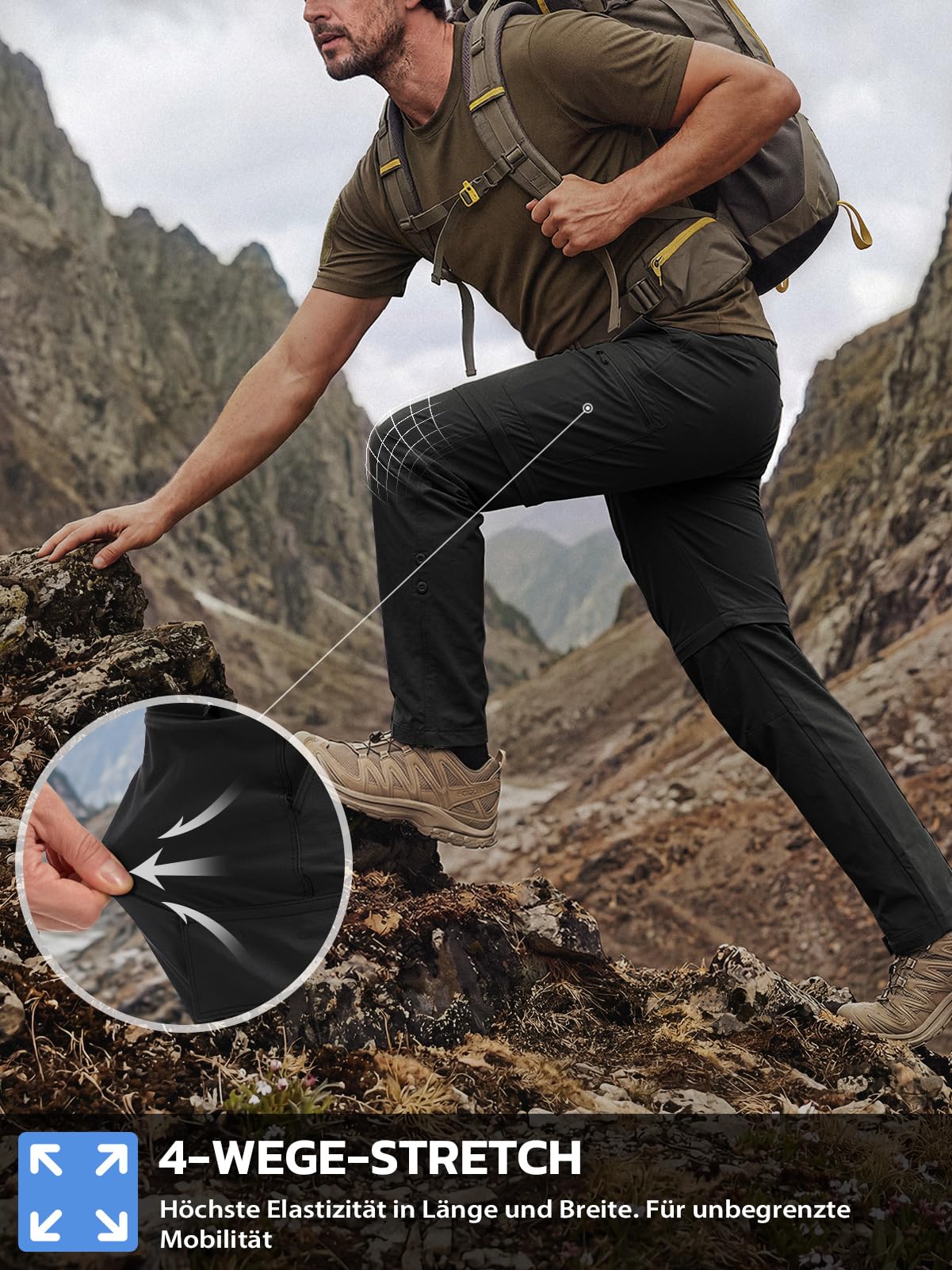 Hiauspor Męskie spodnie outdoorowe z zamkiem błyskawicznym, na lato, lekkie spodnie trekkingowe, oddychające, szybkoschnące, funkcyjne, softshell z 5 głębokimi kieszeniami