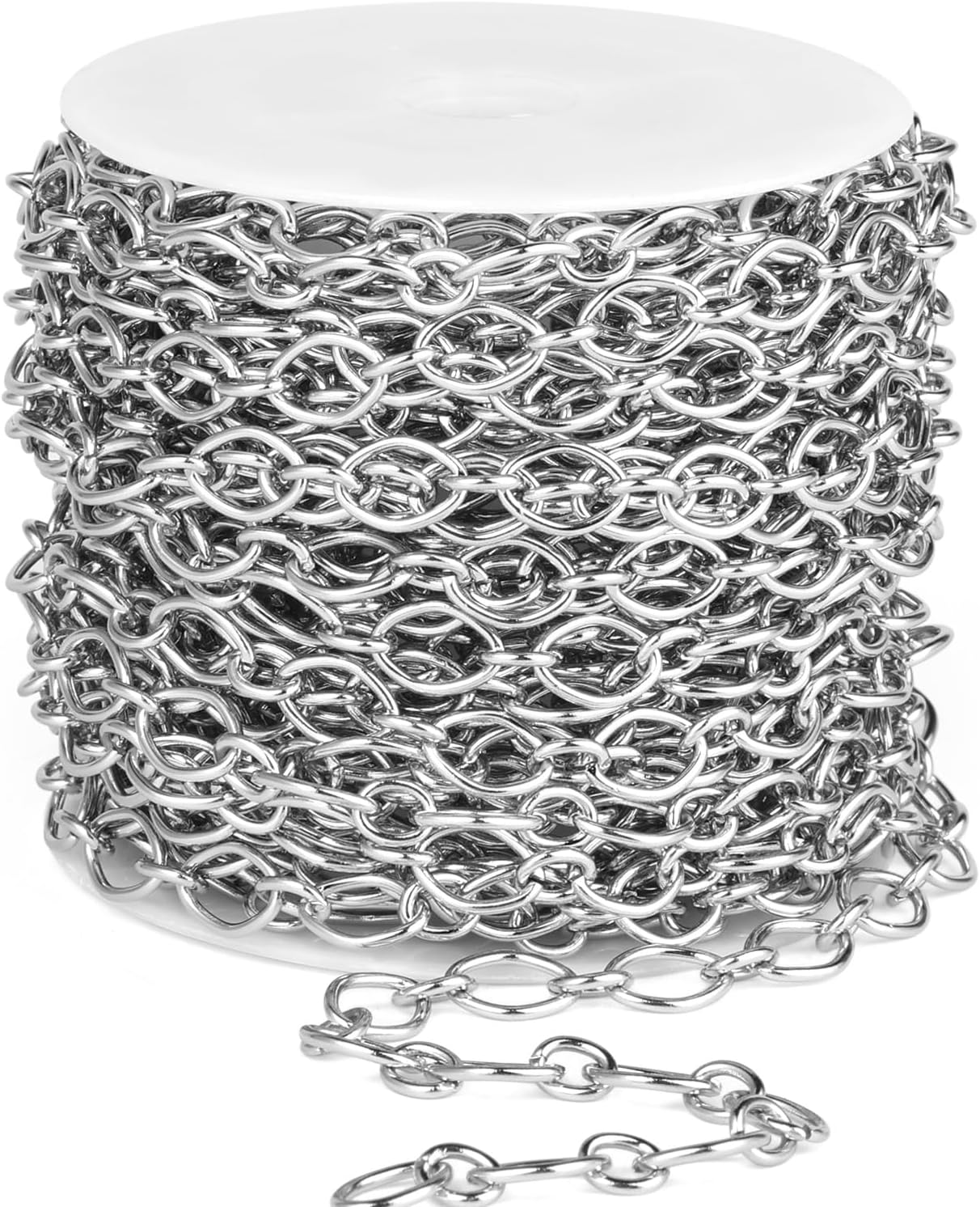 33 FT Stainless Steel Oval Cable Chains Roll, 6mm 304 Stainless Steel Flat Cable Link Chain Bulk Spool for Jewelry Making DIY Craft