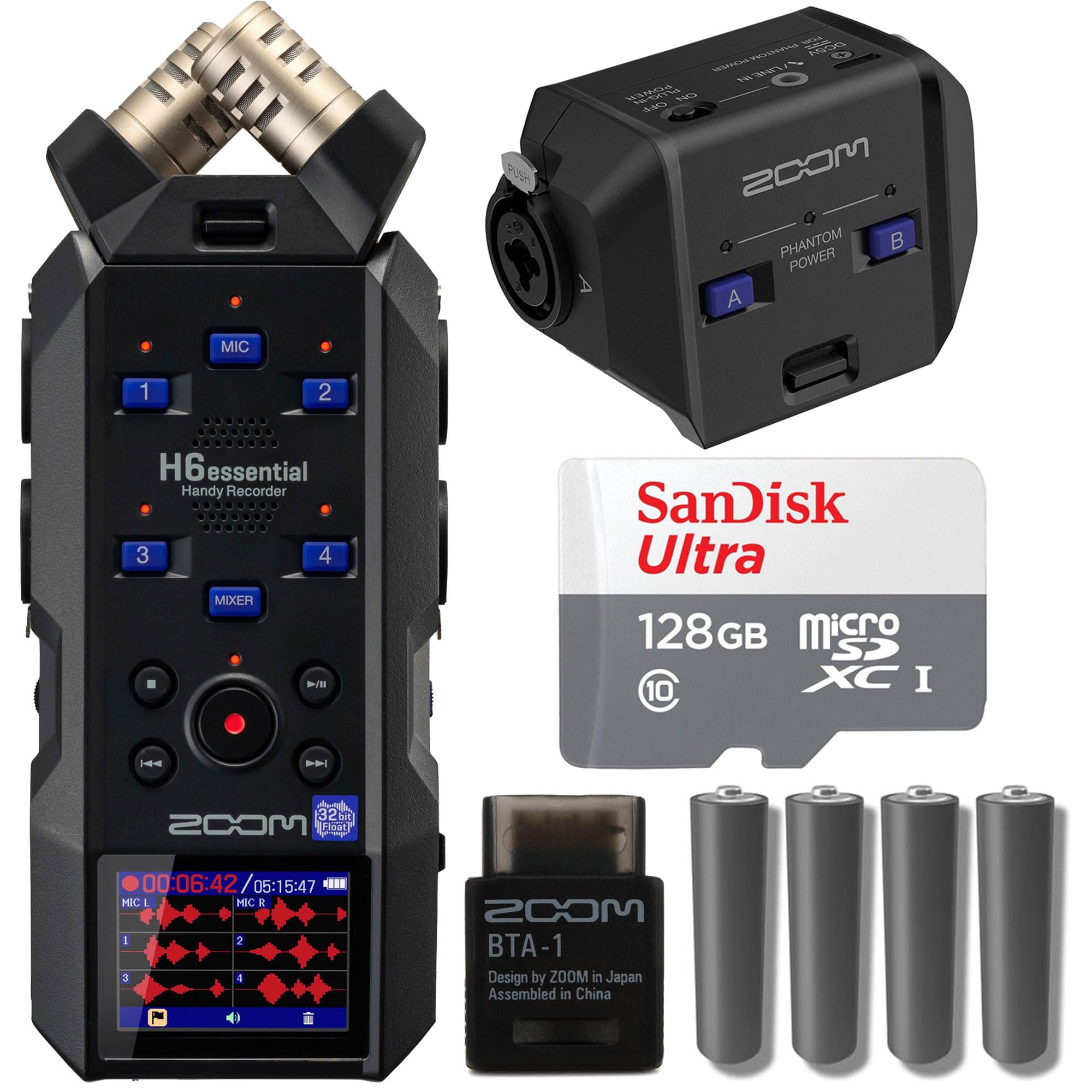 Zoom H6essential 6-Track 32-Bit Float Portable Audio Recorder with EXH-6e Dual XLR-1/4" TRS Input Capsule Basic Accessory Bundle