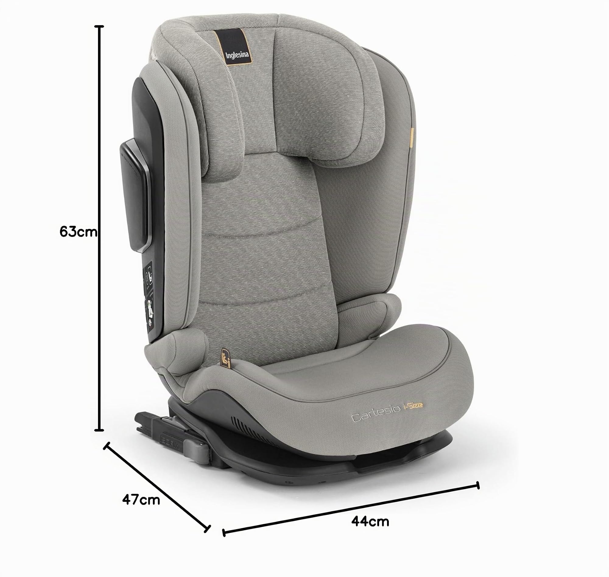 Inglesina Cartesio i-Size, Silla de coche Isofix, para Niños de 3 a 12 años aproximadamente, de 100 a 150 cm, color Moon Grey
