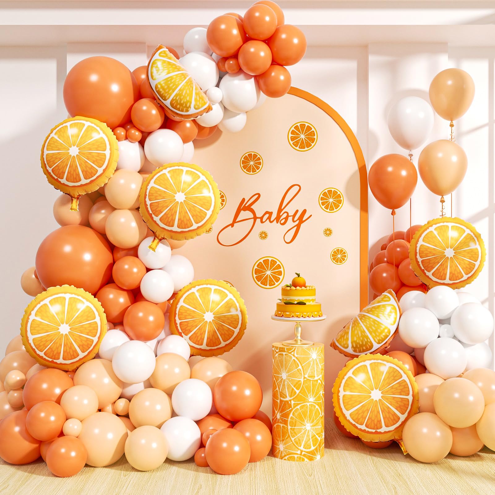 Kit de decoración de arco de globos naranja y blanco