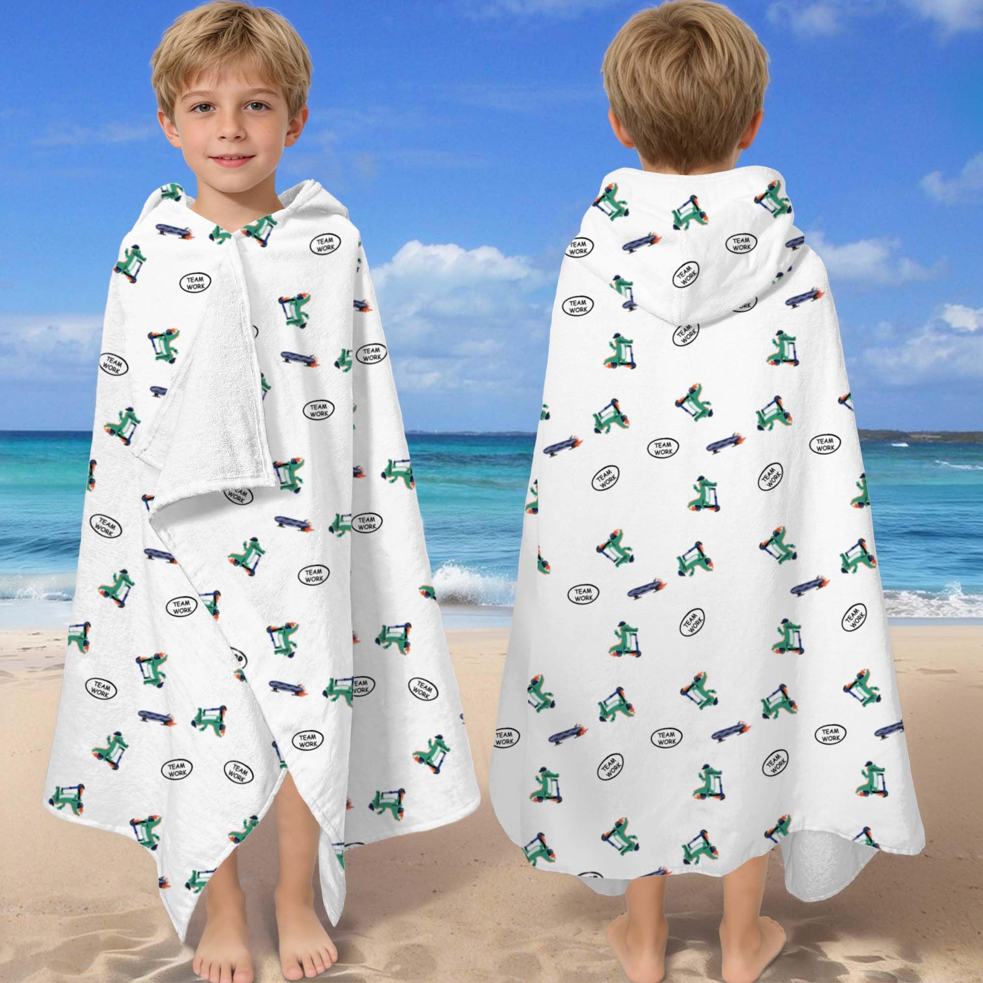 VOOVA & MOVAS Crocodile Toddler Hooded Towel (3-8 Years),100% Cotton,Gentle | 48"x30", Beach Pool Bath Towel,Gift for Kids,Wearable Towel,Absorbent & Thick,Machine Washable Durable,Quality-Crafted Skateboard Crocodile 48.00''x30.00''(3-8 Years)