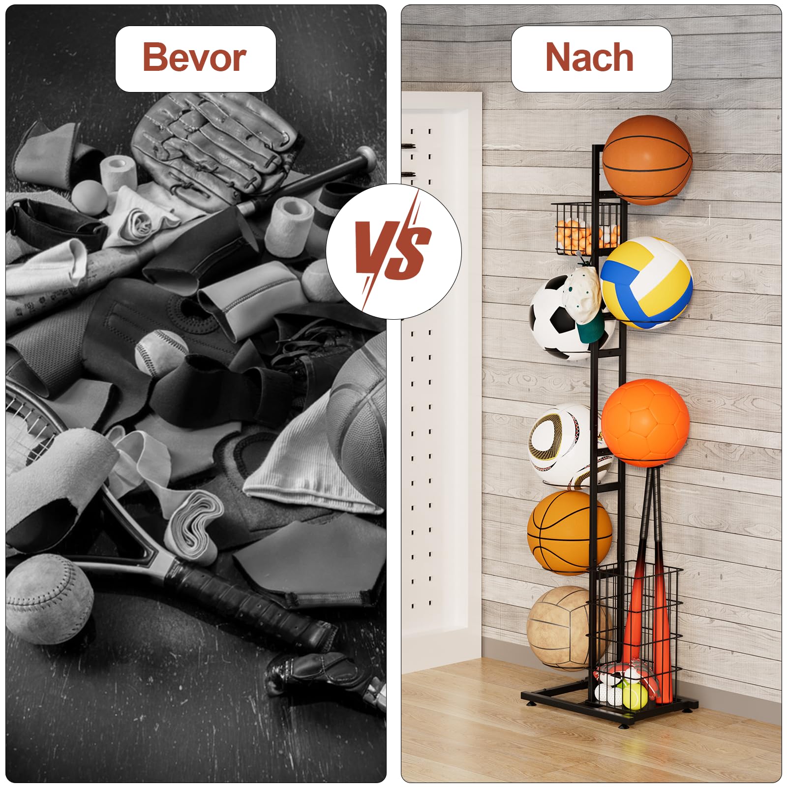 uyoyous Metall Ballständer Ball Aufbewahrung regal Mehrschichtig Basketballständer Kinder-Basketball Halter Fußballständer Innenbereich Ballregal Organizer Für Sportgeräte