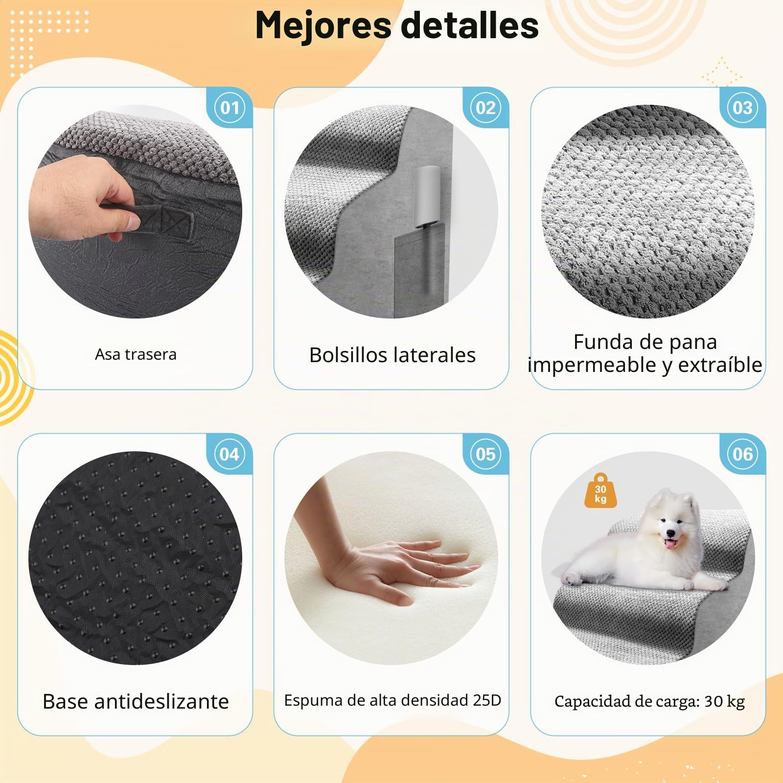 Escalera para perros de 3 niveles, antideslizante para perros pequeños, gatos, escalera para cama y sofá, portátil, rampa para perros y gatos, con funda impermeable lavable, 56 x 40 x 40 cm