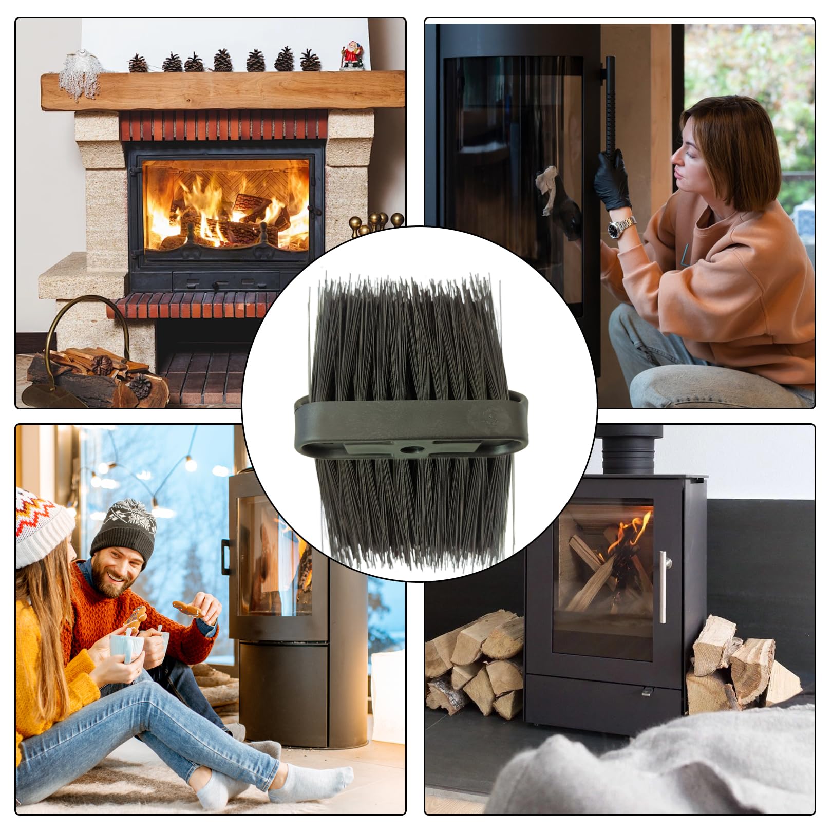 LILIKAI Set di 2 spazzole di ricambio per camino, spazzole per camino, spazzole per camino, kit di strumenti per la pulizia della casa e del camino, fibra sintetica, nero