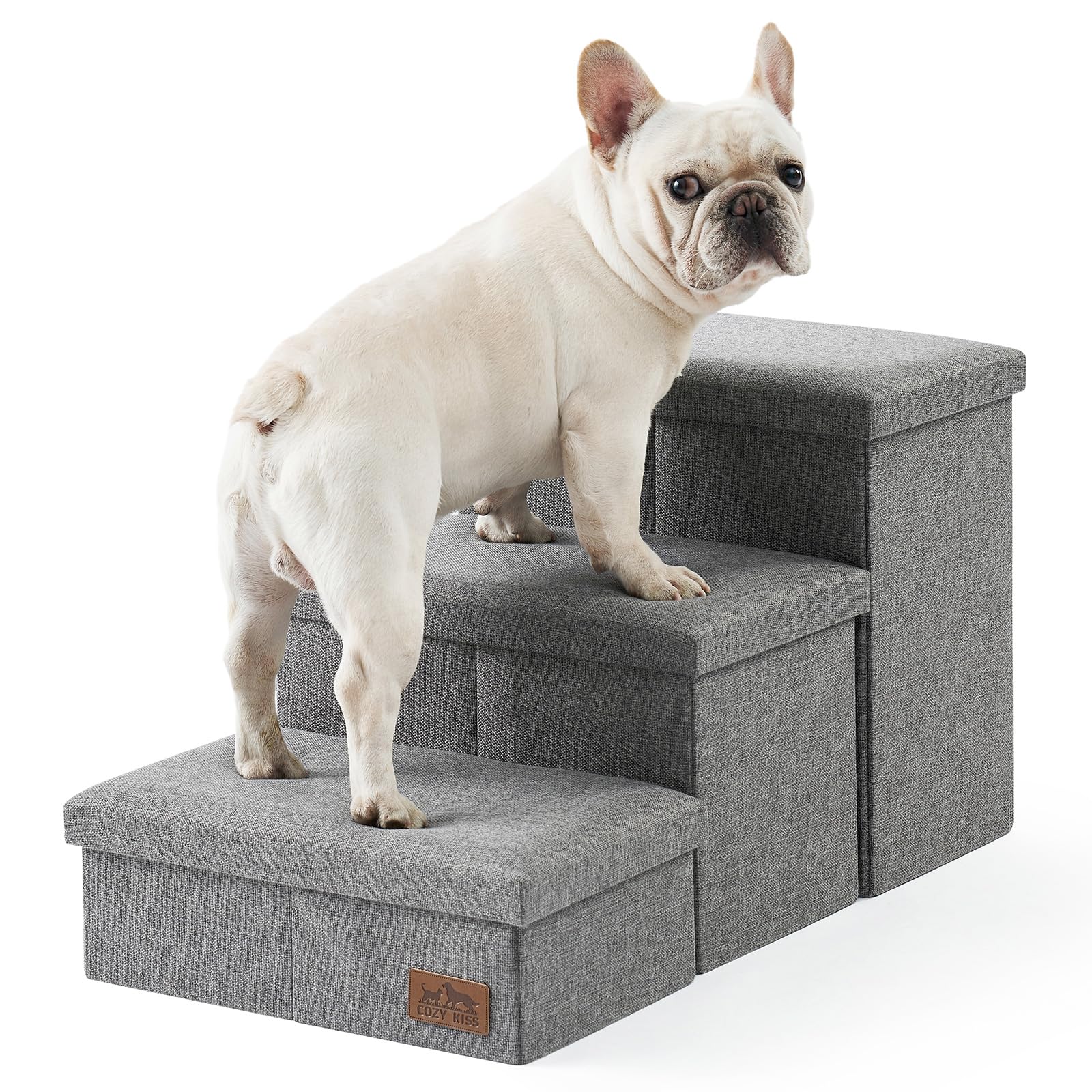 Escalera para Perros Pequeños con Almacenamiento, Plegable Rampa para Perros con Tapa a Prueba de Fugas, Paso para Mascotas Mayores para Silla Sofá, Ligero, Confort (Gris, 43x72x42.5cm, 3)