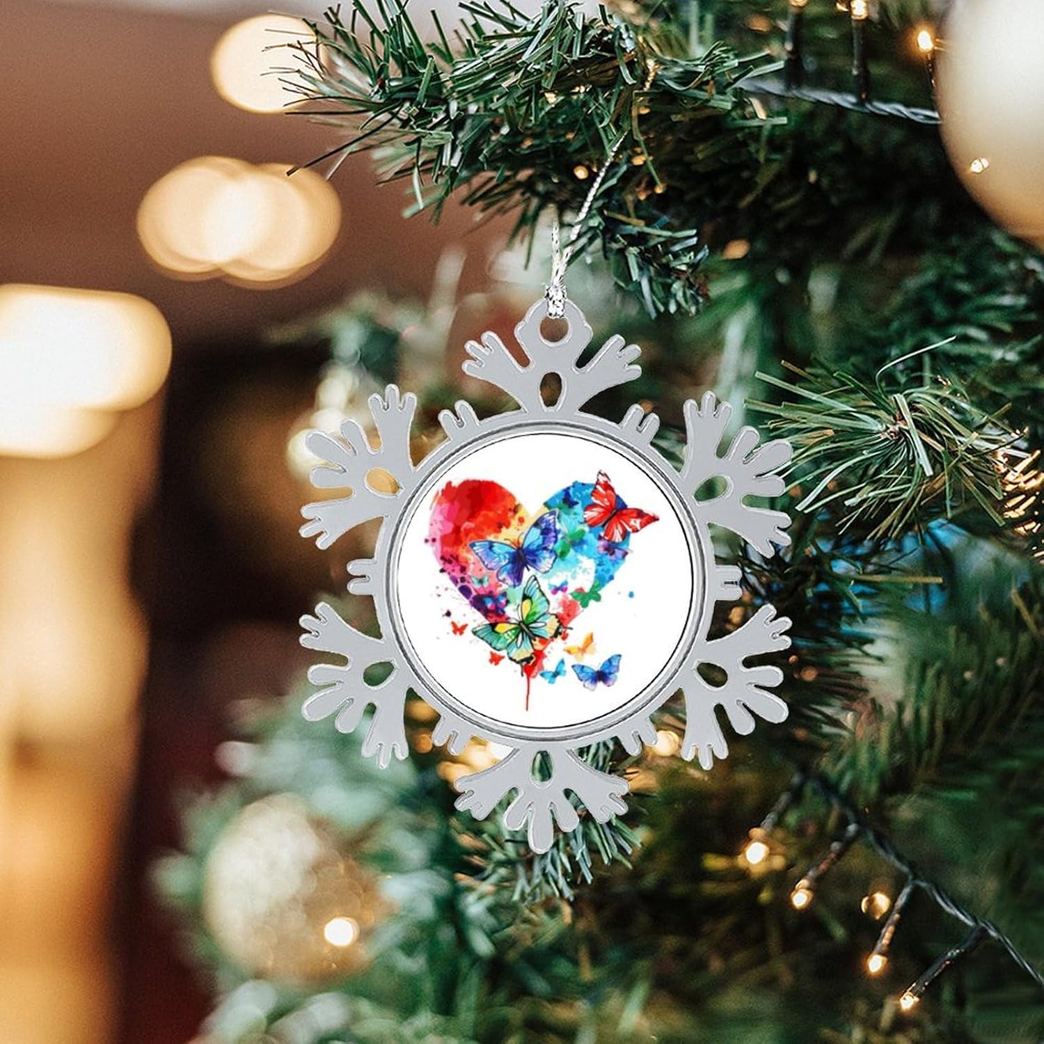 Butterfly Lover Watercolor Personalized Christmas Snowflake Ornaments Custom Xmas Tree Hanging Decoration for Party Holiday