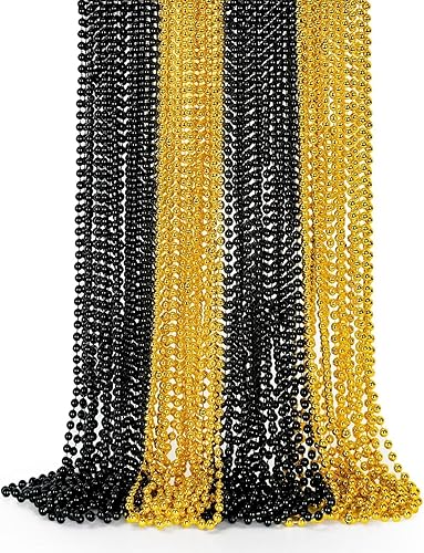 24 piezas de suministros para fiesta de Año Nuevo, collar de cuentas de oro negro, collares de cuentas de Nochevieja de 33 pulgadas, para mujeres y