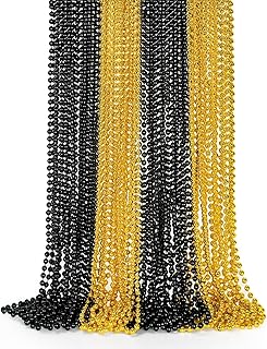 24PCS New Years Eve Bead Party Supplies, Black Gold Bead Necklace, 33