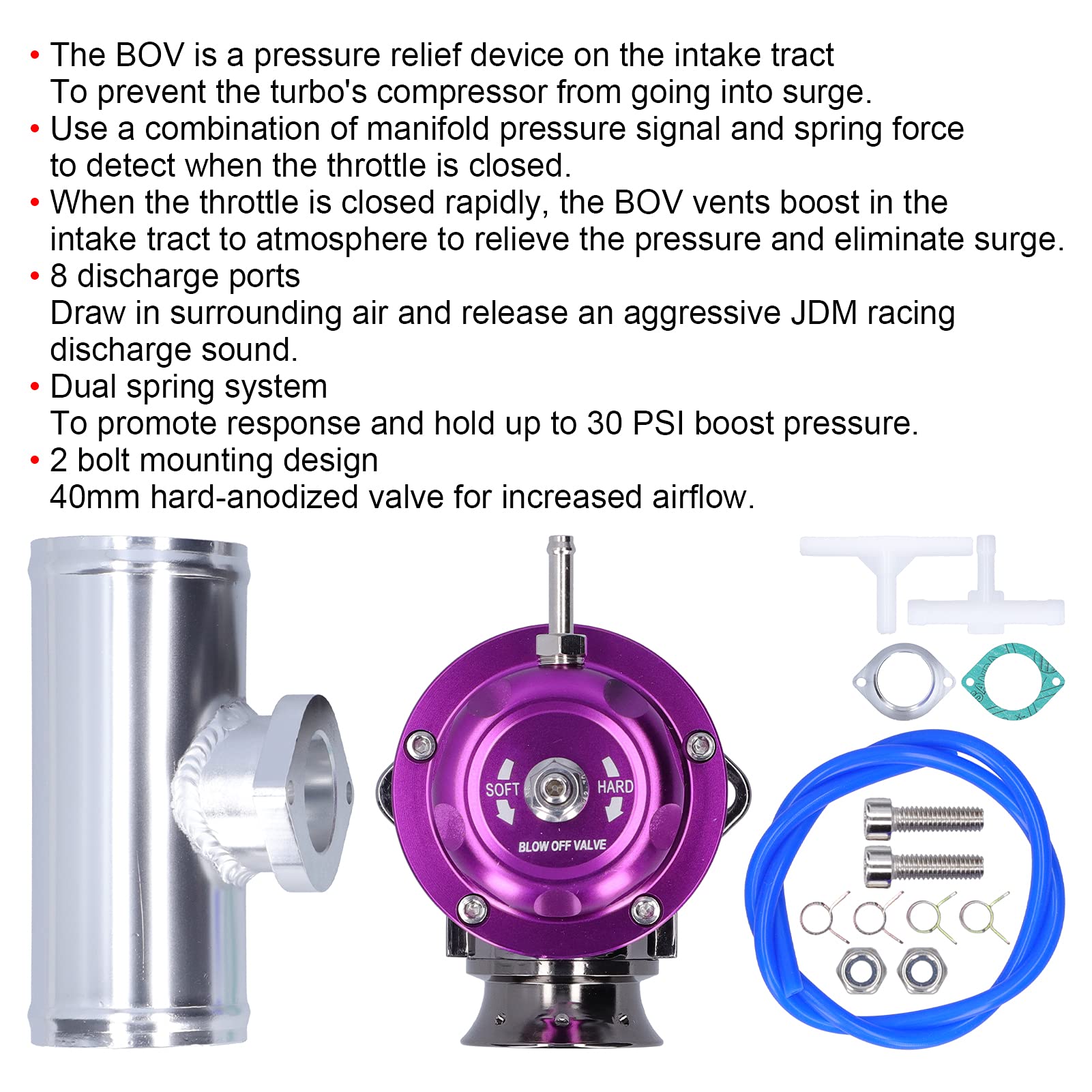 Valvola Scarico Auto, Akozon Universale Tubo Flangiato da 2,5 Pollici / 64mm Valvola di Scarico Turbo Billet in Alluminio, SDD-BOVGRSBL, FPG250, Valvola di Sfiato per Turbo Viola