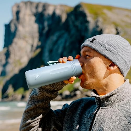 Miniatura 7 de IDEUS Botella de agua aislada de acero inoxidable de 17 onzas con tapa de botón y taza de viaje a prueba de fugas para bebidas calientes y frías, se