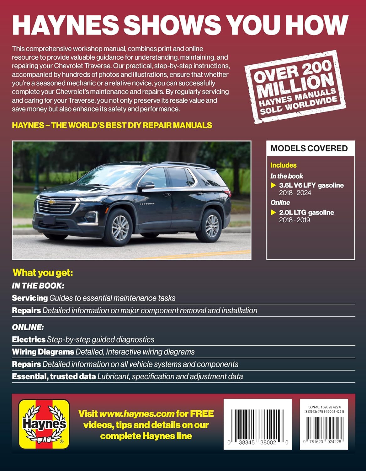 Haynes Chevrolet Traverse (2018–2024) Repair Manual: Covers 3.6L V6 LFY Gas Engine (in-Book) & Online-Only 2.0L LTG Turbo – DIY Maintenance, Repairs, Wiring Diagrams, and Troubleshooting Guide