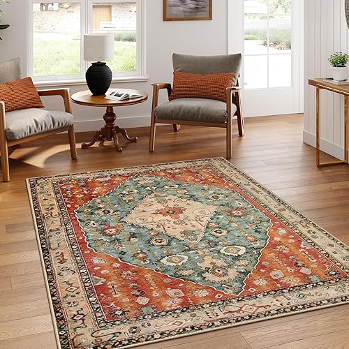 Miniatura 187 de Lahome Tapete tribal bohemio, pequeño, suave, antideslizante, lavable, de pelo corto, para piso en puerta, interior, entrada, baño, silla, Verde