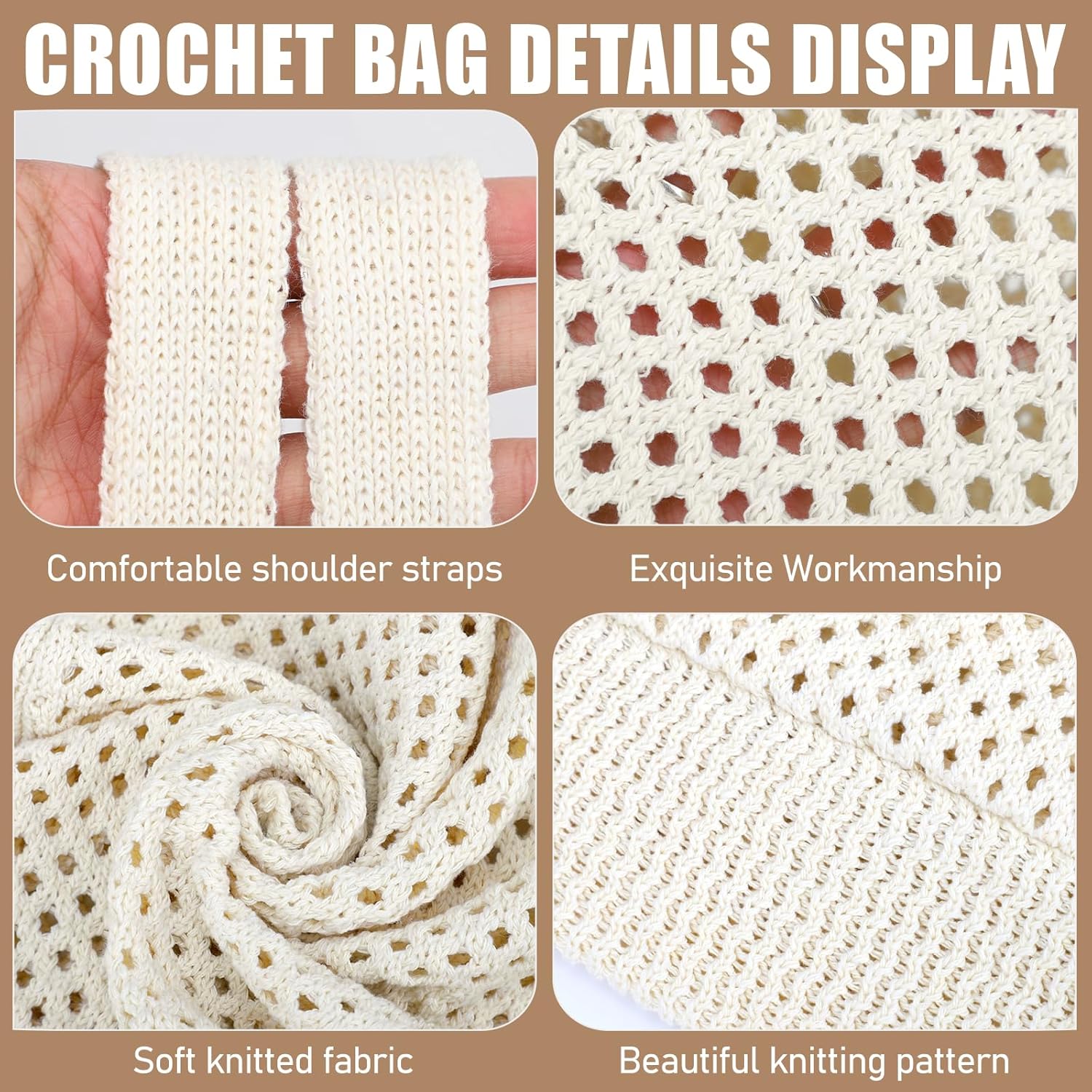 hatisan Crochet Bags for Women - Summer Beach Tote, Aesthetic Hippie Knit Bag - Image 6