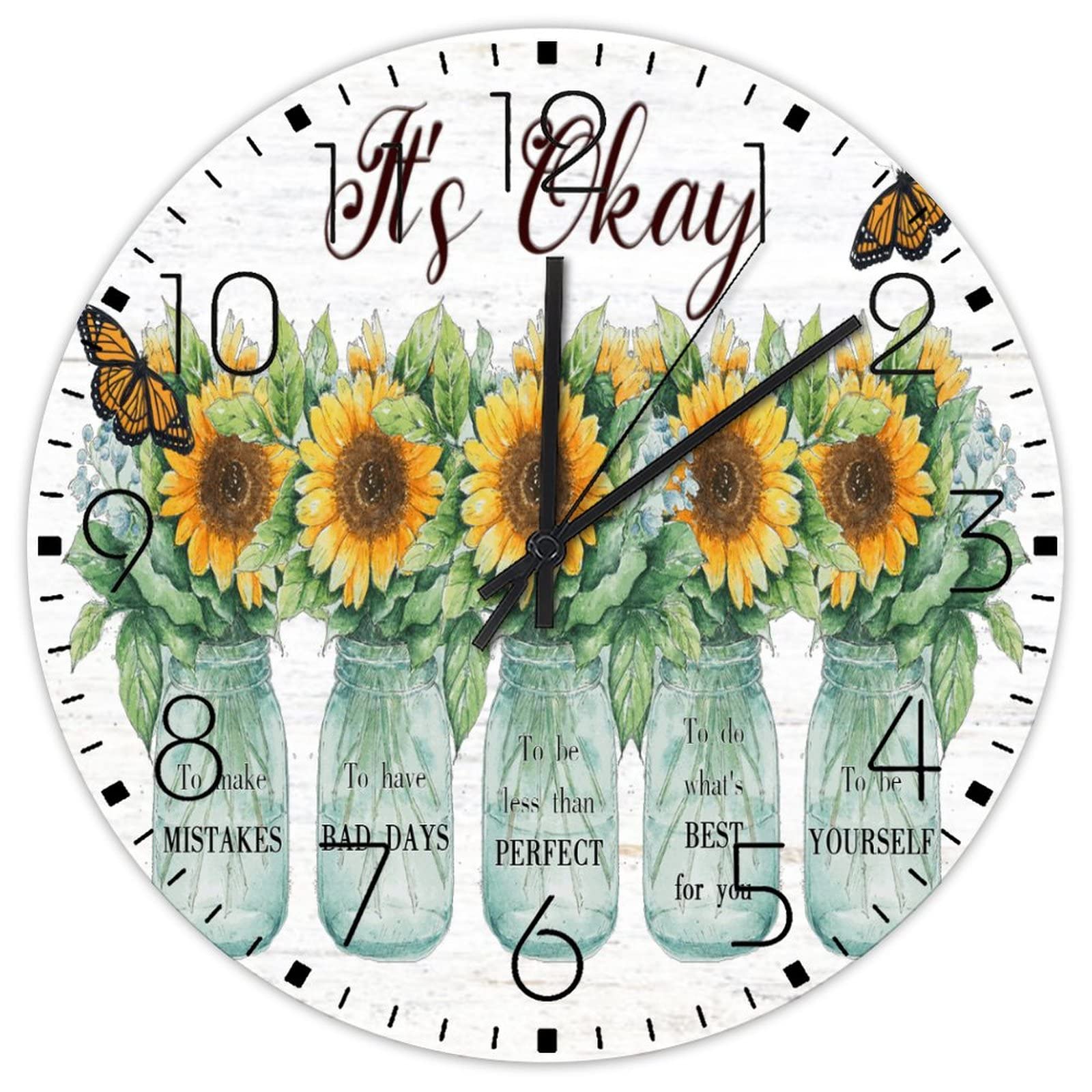 Horloge murale tournesol It's Okay to Make Mistakes en bois pour chambre