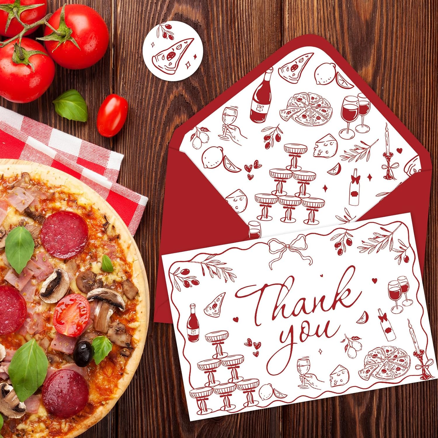 Whaline 24 Pack That's Amore Thank You Cards Wine Red Pizza Lemon Champagne Wedding Thank You Greeting Note Cards Boxed with Envelope Sticker for Bridal Shower Baby Shower, 4 x 6 Inch - Image 4