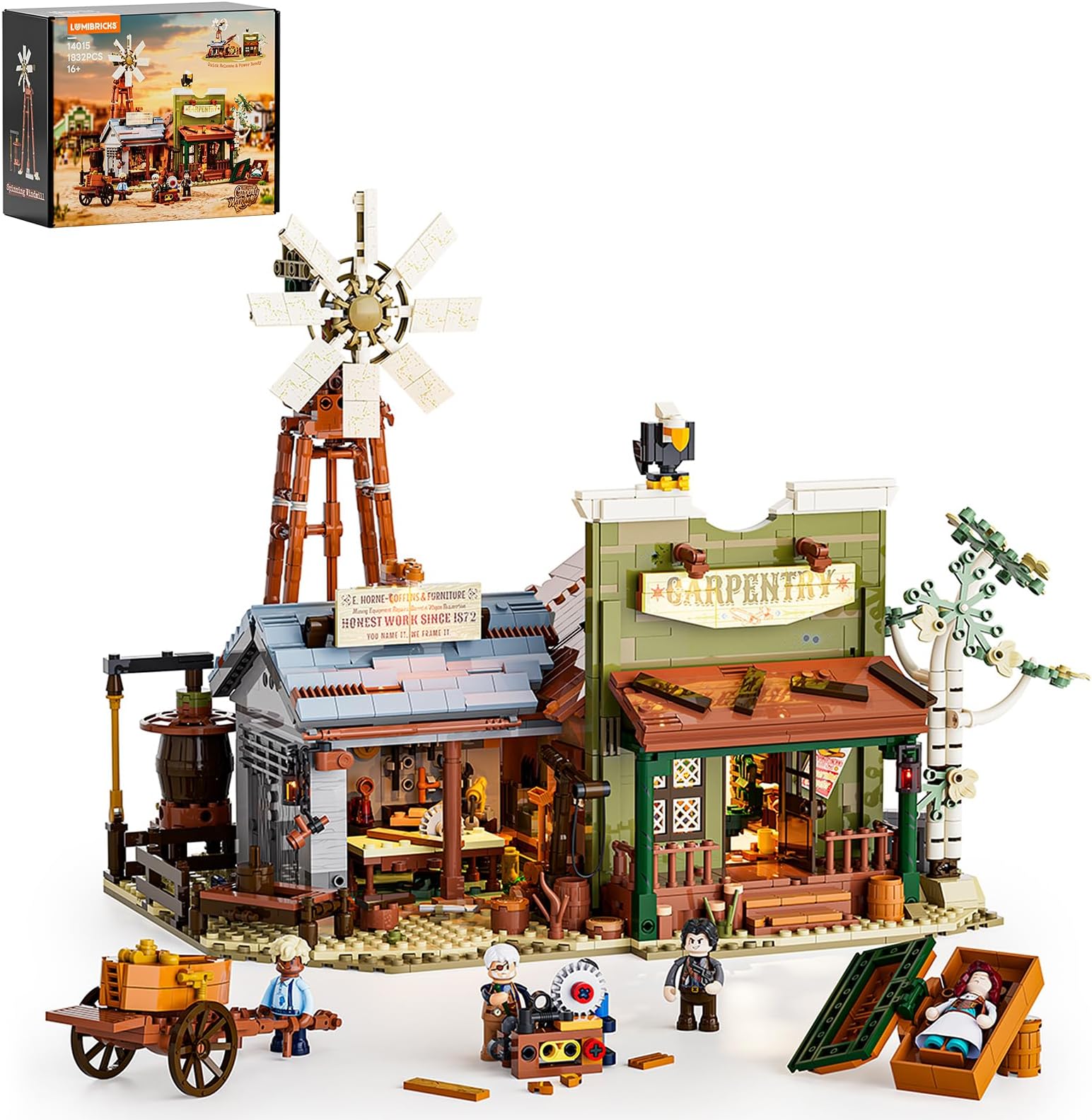 Lumibricks Western Carpentry Workshop Building Kit - Western & Light-Up Building Set for Adults, Multi-Access Design with Hidden Rooms & Windmill, Collector's Gift for Western Fans