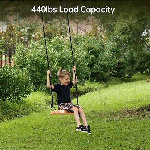 Miniatura 2 de Asiento de columpio de madera, columpio colgante de madera para niños y adultos, columpio de árbol al aire libre con correas ajustables, juego de