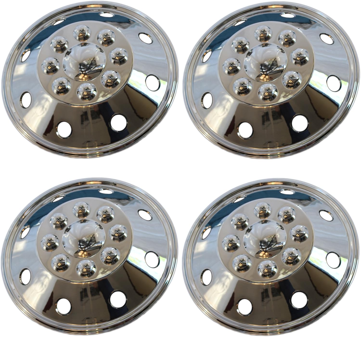 4 Piece Set 16" 8 Lug RV Dual Chrome Simulators Wheel Skin Hub Cap Rim