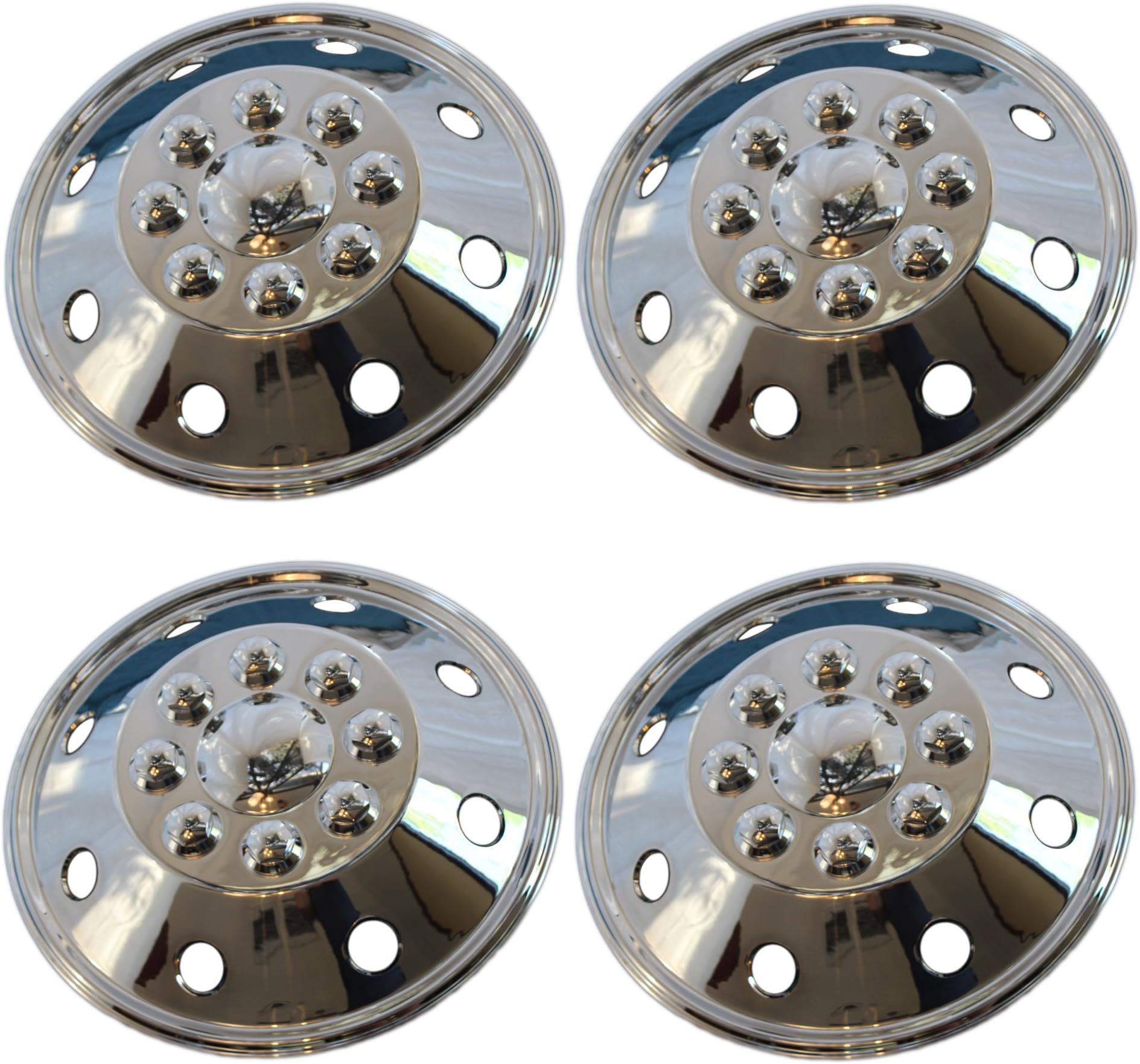 4 Piece Set 16" 8 Lug RV Dual Chrome Simulators Wheel Skin Hub Cap Rim Covers