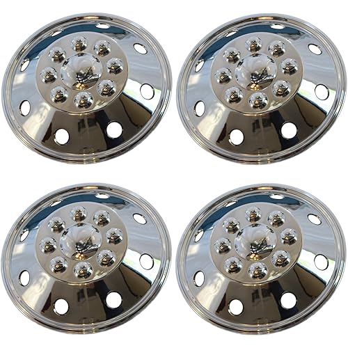 4 Piece Set 16" 8 Lug RV Dual Chrome Simulators Wheel Skin Hub Cap Rim Covers
