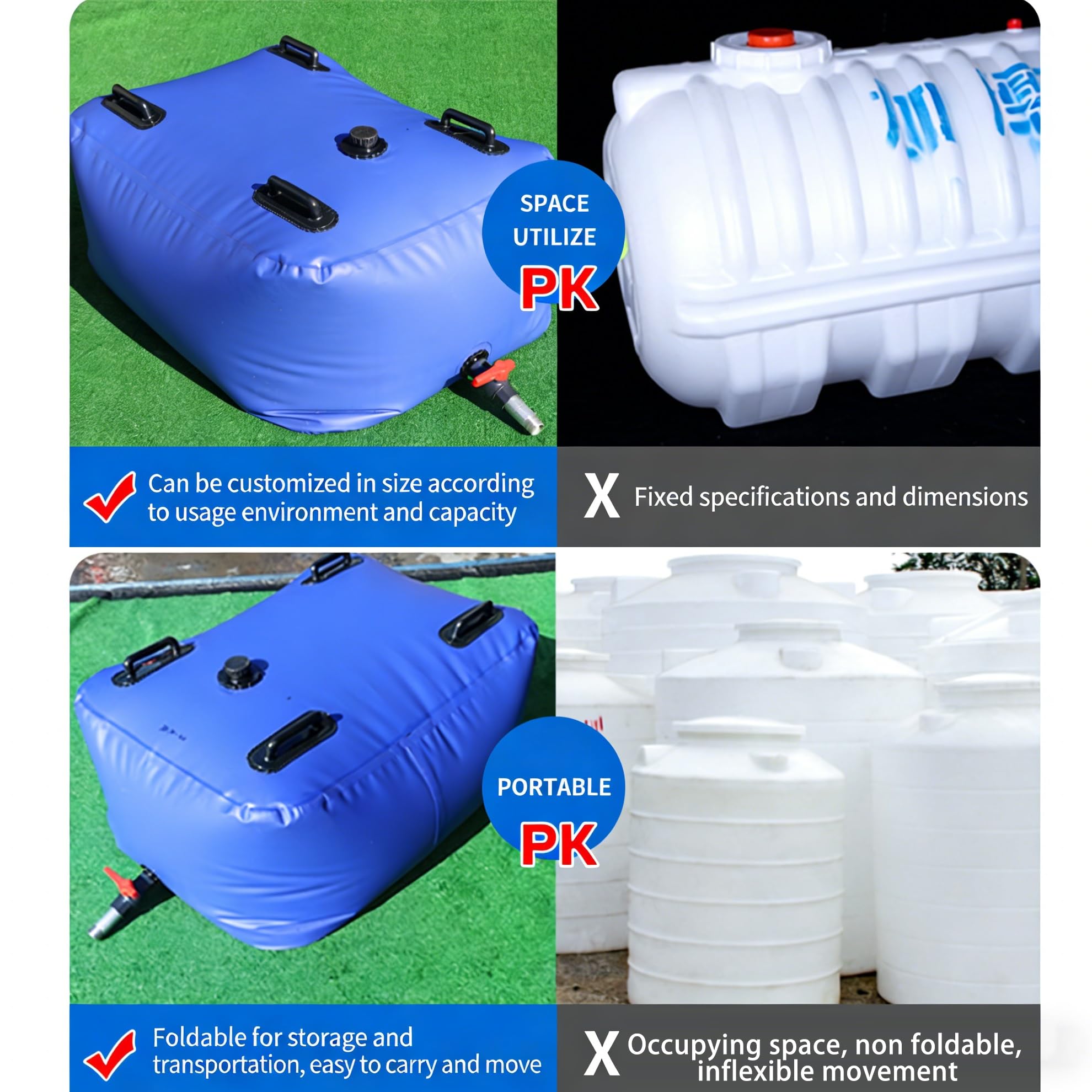 Bolsa de Almacenamiento de Agua Plegable de PVC 0.7mm, Depósito Flexible con Grifo, for Agricultura, Sequía, Obra, Camping, Antifuga