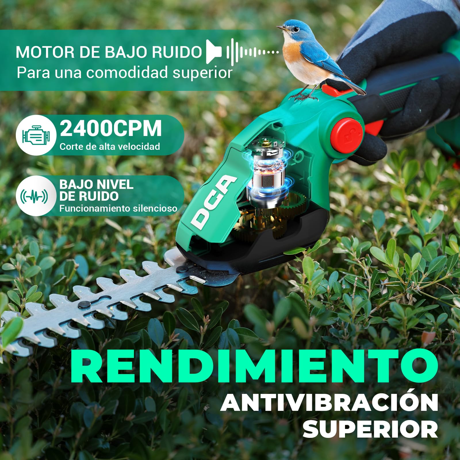 DCA Tijera Cortacésped Inalámbrica 20V Cortasetos y Cortabordes 2en1,2.0Ah