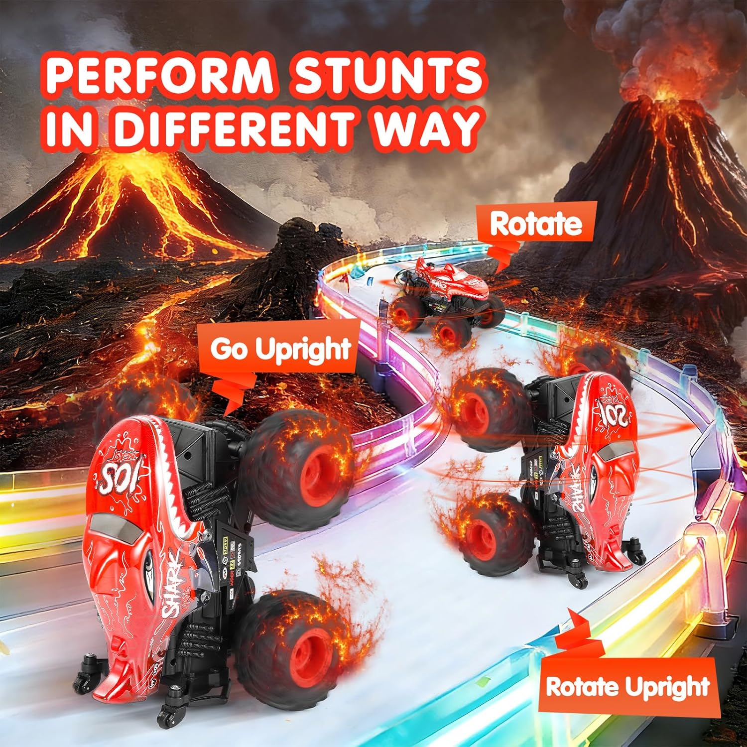 DYODYORC 2.4Ghz Remote Control All Terrain Shark Monster Truck Toys with 2pcs Spare Shells