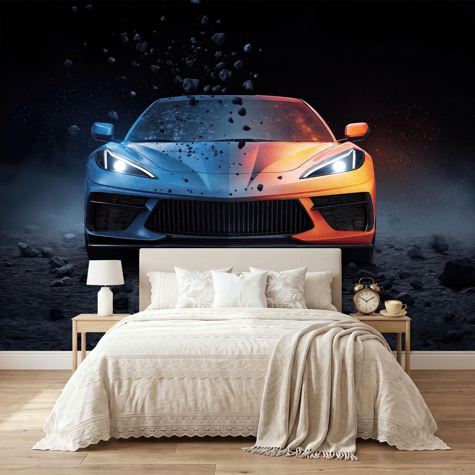 Fototapete Schlafzimmer Wohnzimmer 300x210 cm 3D Sportwagen Fels, Wandtapete Vlies Tapete UV-Beständig Geruchsfrei Vliestapete Panorama Wandbild Wandposter