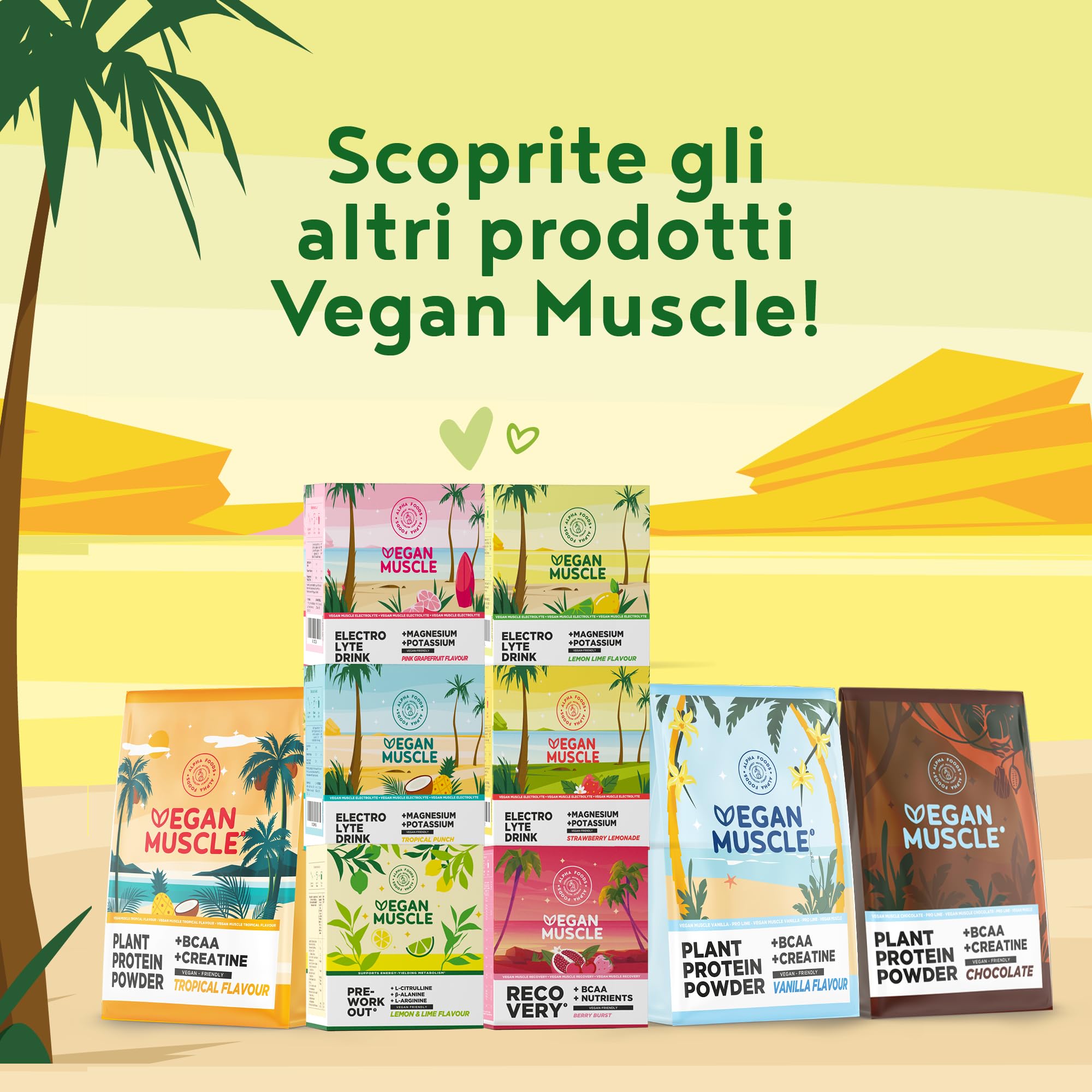 Vegan Muscle® | Pre Workout Performance Booster | Integratore preworkout energetico Vegano con L- Citrullina, Arginina e Creatina | Gusto Limone e Lime | 300 g proteine in polvere | Alpha Foods