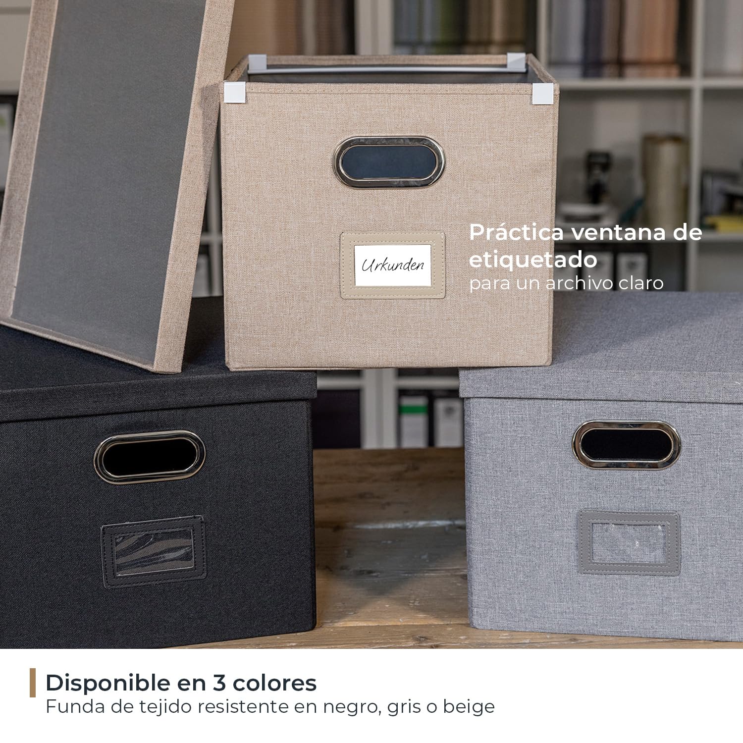 HMF Caja de almacenamiento con tapa para carpetas colgantes DIN A4 | Apto para Kallax | 33 x 37,5 x 28 cm | Gris