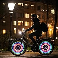 Vista 3 de 32 luces LED para radios – 30 patrones intermitentes de color cambian automáticamente, luces de bicicleta de fácil montaje en radios de rueda