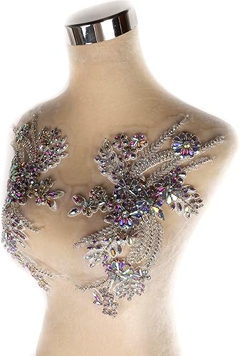 Miniatura 116 de Parches de diamantes de imitación hechos a mano, apliques de cuentas para decoración de vestidos de novia, apliques de flores de oro