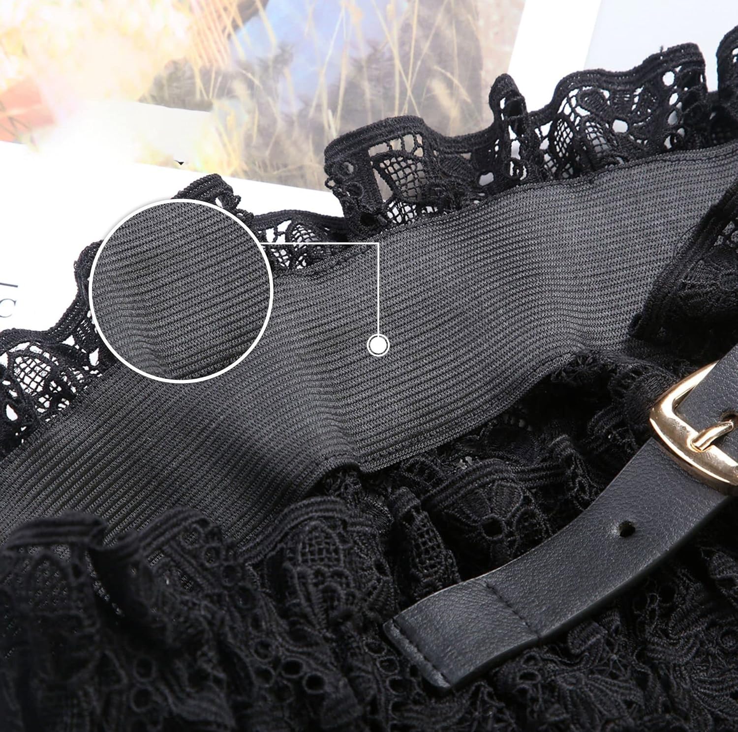 Women Elastic Wide Belt Lace Stretchy Wide Waist Dress Belt Fashion Cinch Stretch Waistband (Color : Black, Size : 75 * 17cm)