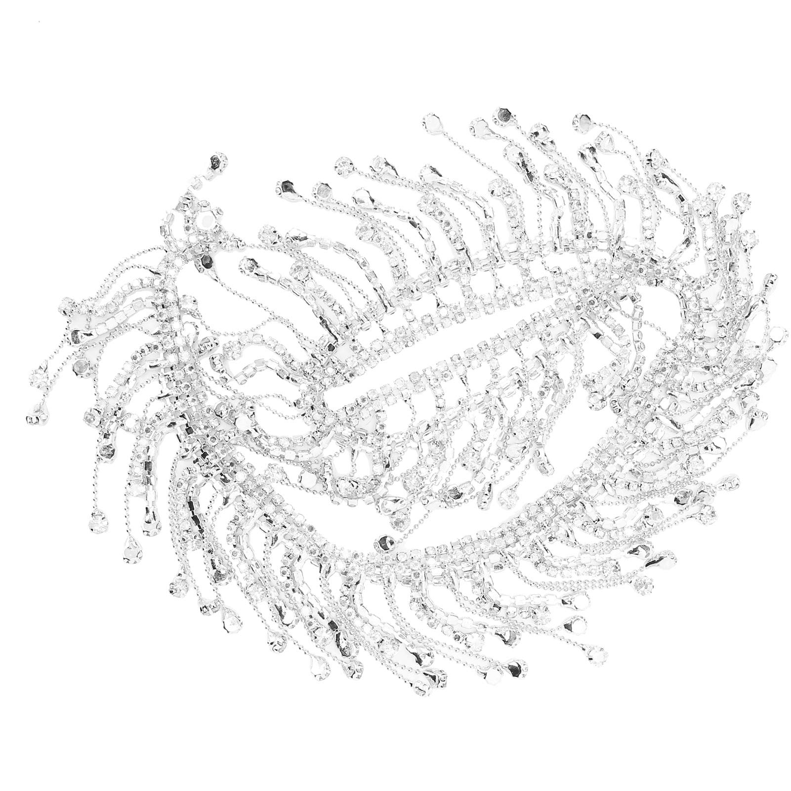 Rhinestone Tassel Chain Fringe Trim Crystal Applique Bridal Embellishments for DIY Wedding Party Clothing Decoration (Silver)
