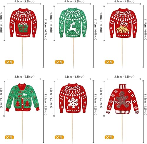 Vista 101 de Rsstarxi Paquete de 30 adornos navideños para cupcakes de hombre de jengibre con purpurina para baby shower, decoración para temática de Feliz