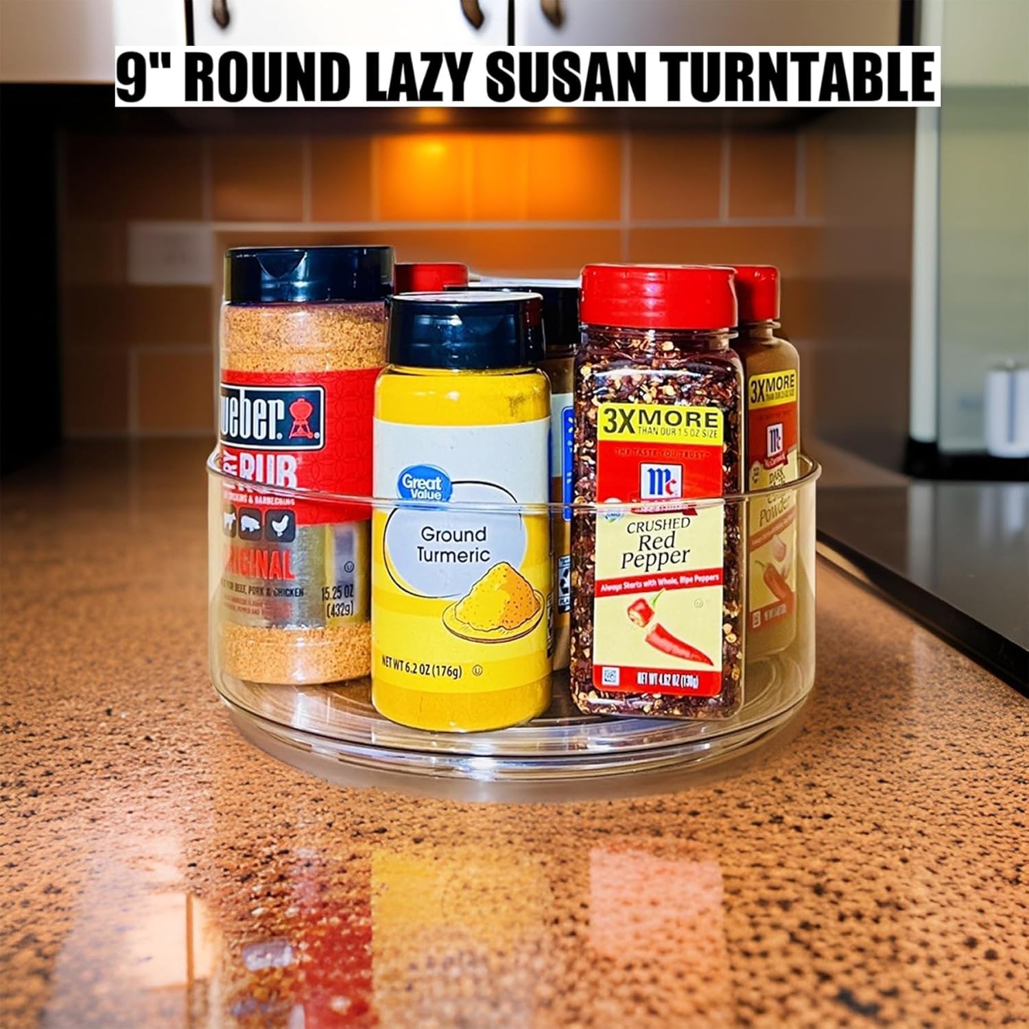 3 Pack, 360° Rotating 9'' Inch Clear Lazy Susan Organizer for Kitchen, Fridge, Cabinet, Countertop, Pantry, Refrigerator - Great Acrylic Lazy Susan for Table Top Storage for Food, Spices,Cosmetics