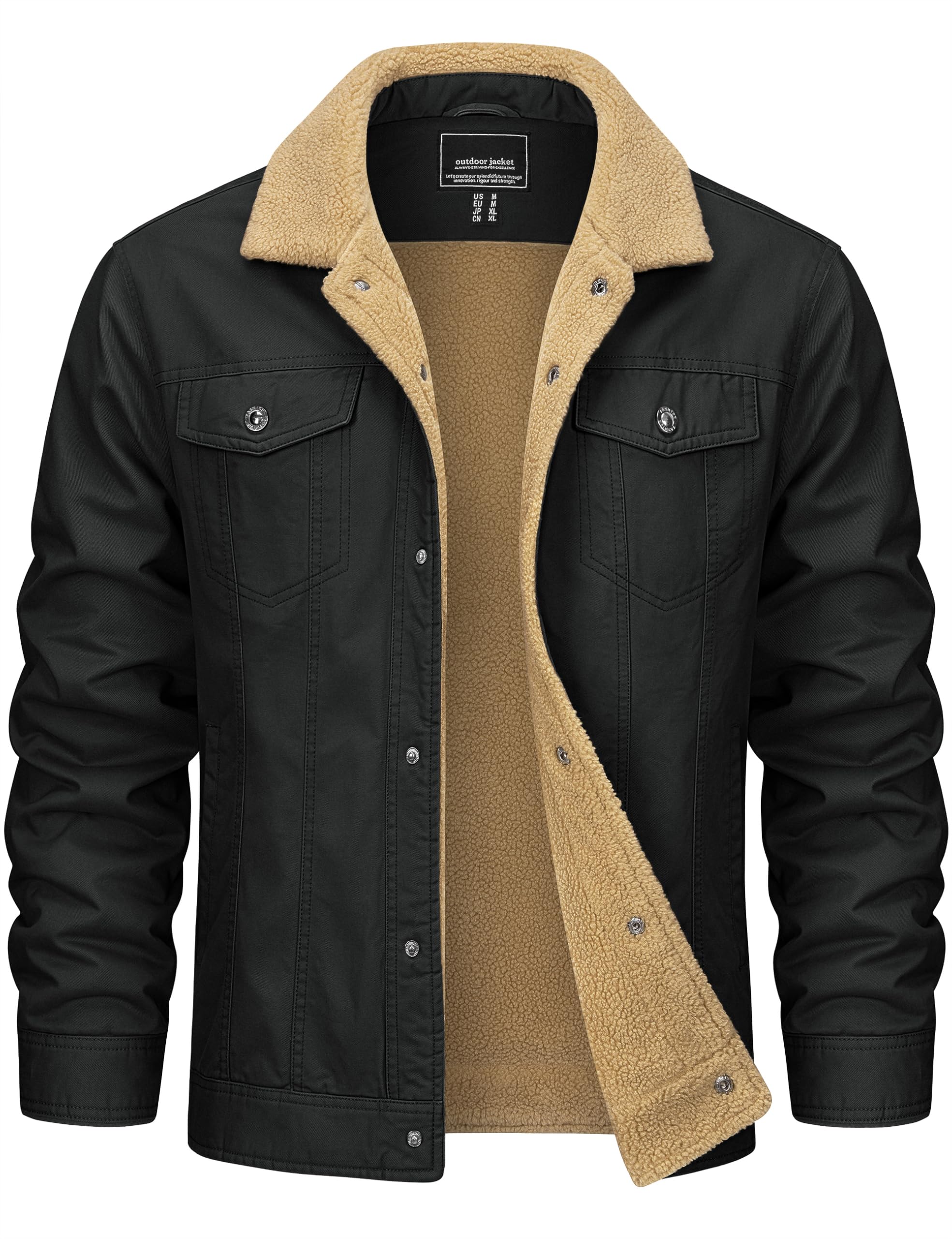 TACVASEN Übergangsjacke Herren Winterjacke Gefüttert Baumwolle Jeansjacke | Freizeit jacken, Men Winddicht Sherpa Trucker Jacke, Men's Flanell Jacket,Outdoor Arbeit Fleecejacken für Männer mit fell