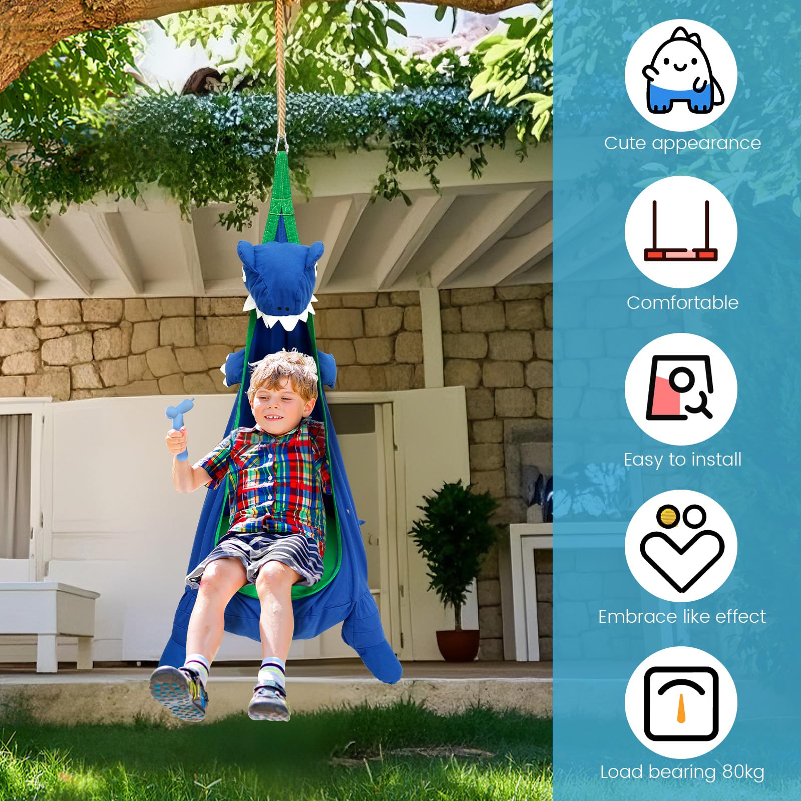 Niche Suspendue Gonflable Pour Enfants Avec Lumières LED | 16 Couleurs, 7 Modes | Coussin Inclus | Pour Intérieur Et Extérieur - 11