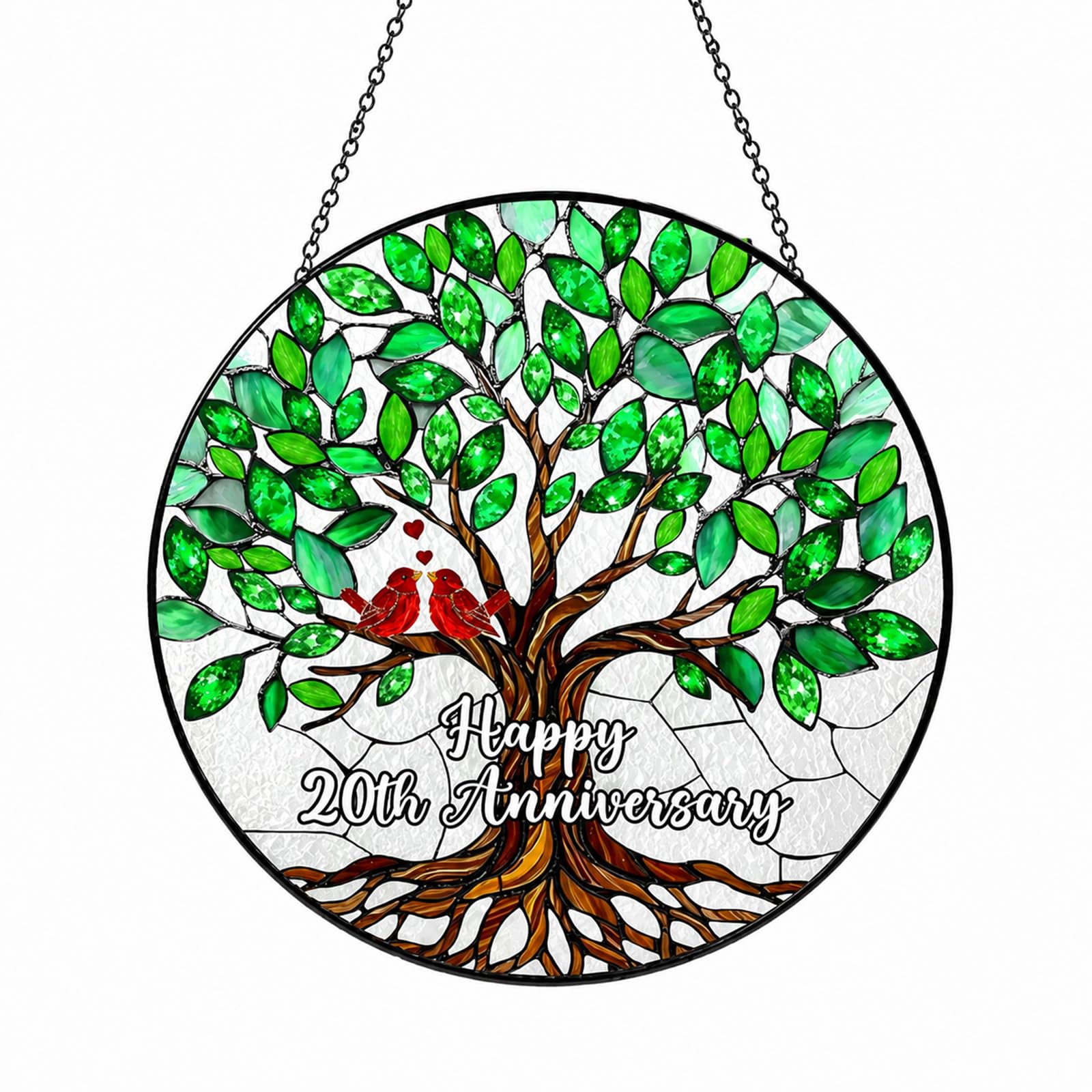 Happy 20th Wedding Anniversary Suncatcher Gifts, 20 Years WeddingStained Glass Suncatcher, China Anniversary Ornaments for Married Couple Wife Husband