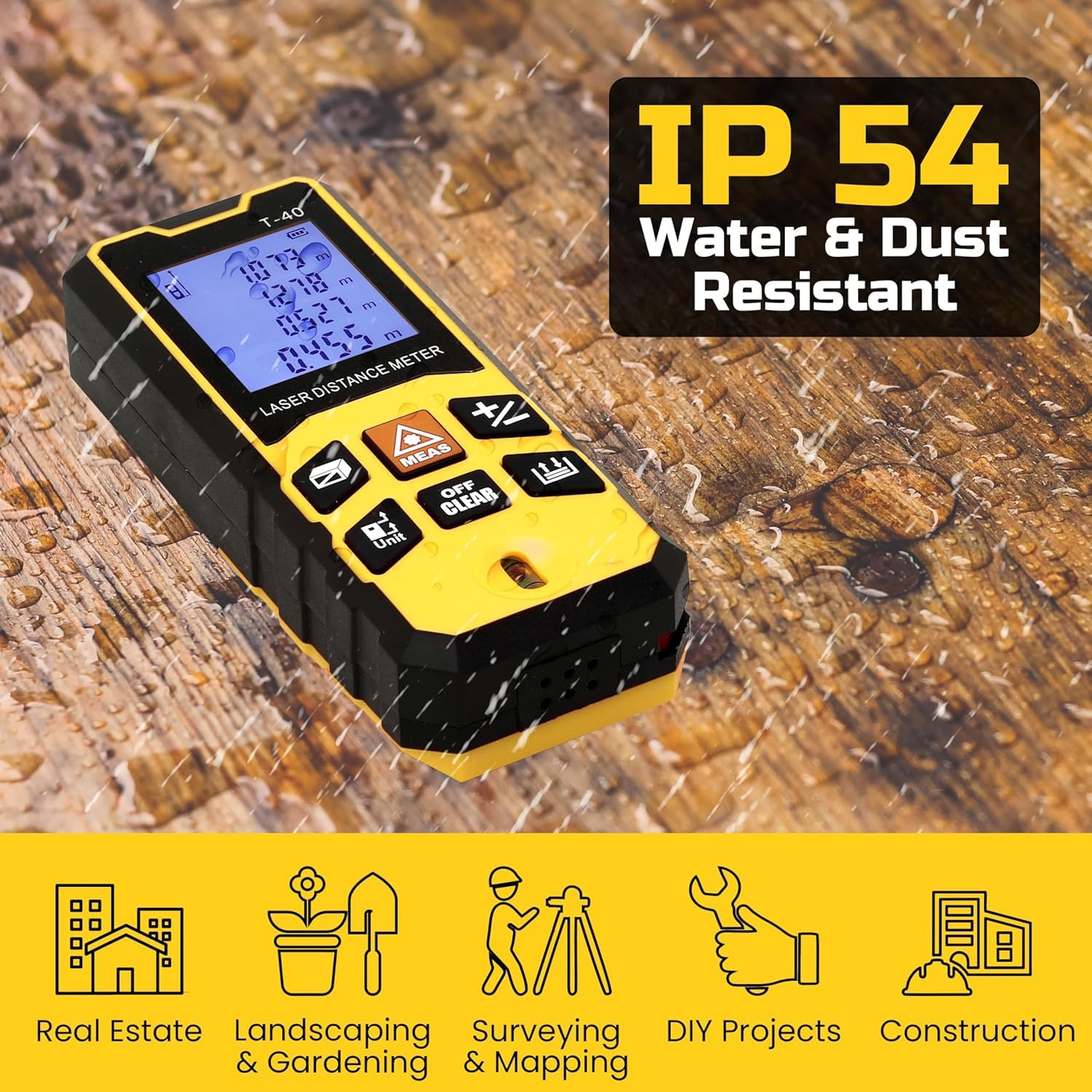 TOMAHAWK® TLM-O-60 Laser Distance Meter 60m RL THK | 325ft Range with Area, Volume, Pythagoras Measurement | Laser Class 2 | Water & Dustproof | 2 Line LCD Display with Batteries & Hand Strap 2