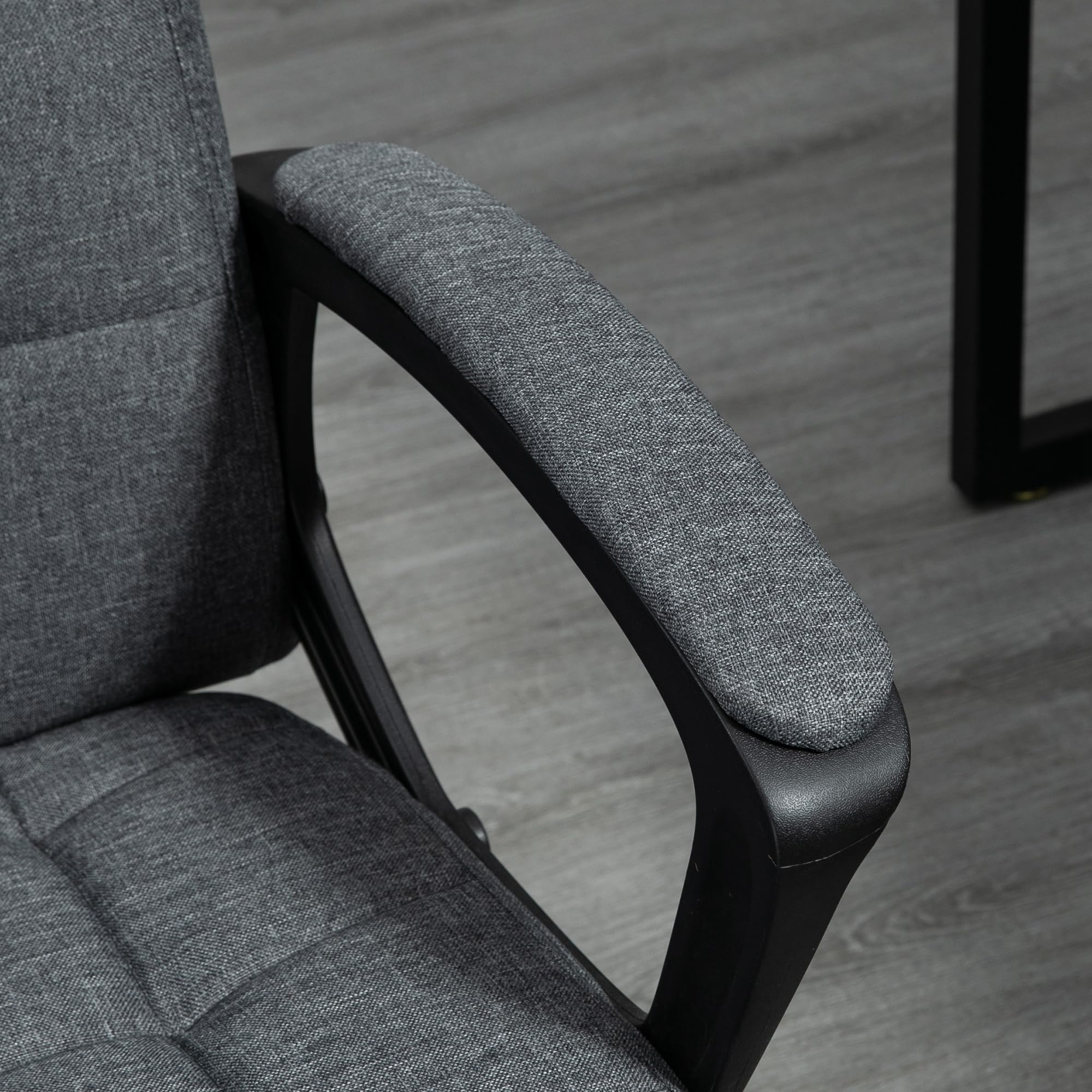 Vinsetto Silla de Oficina Silla de Escritorio Giratoria Gris Oscuro | Tapizada en Lino Sintético, Altura Ajustable, Basculante, Respaldo Medio, con Reposabrazos, Ruedas